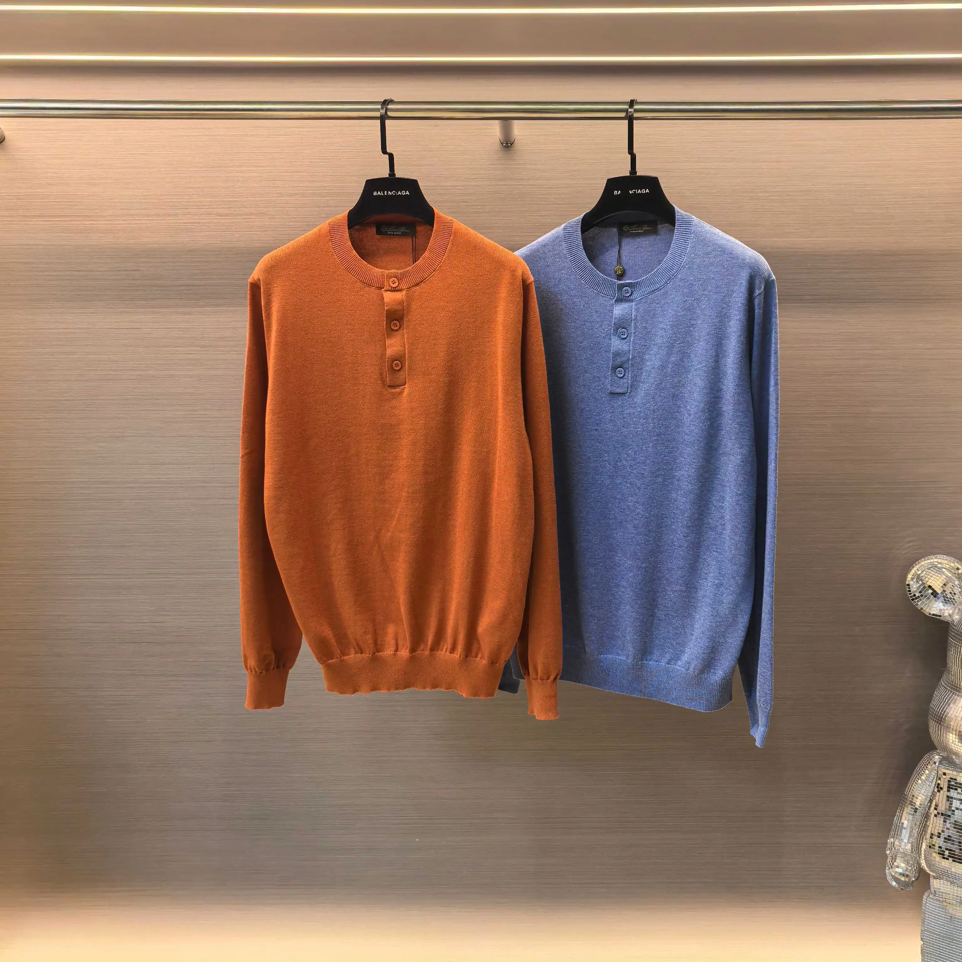 Henley Neck Melange Knit Sweater D25022355
