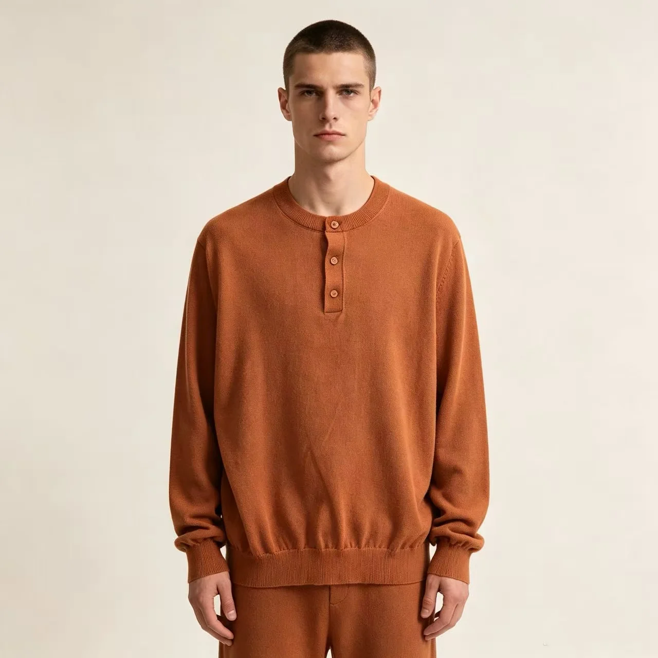 Marl-Effect Henley Neck Knit Sweater D25022356 — view 2
