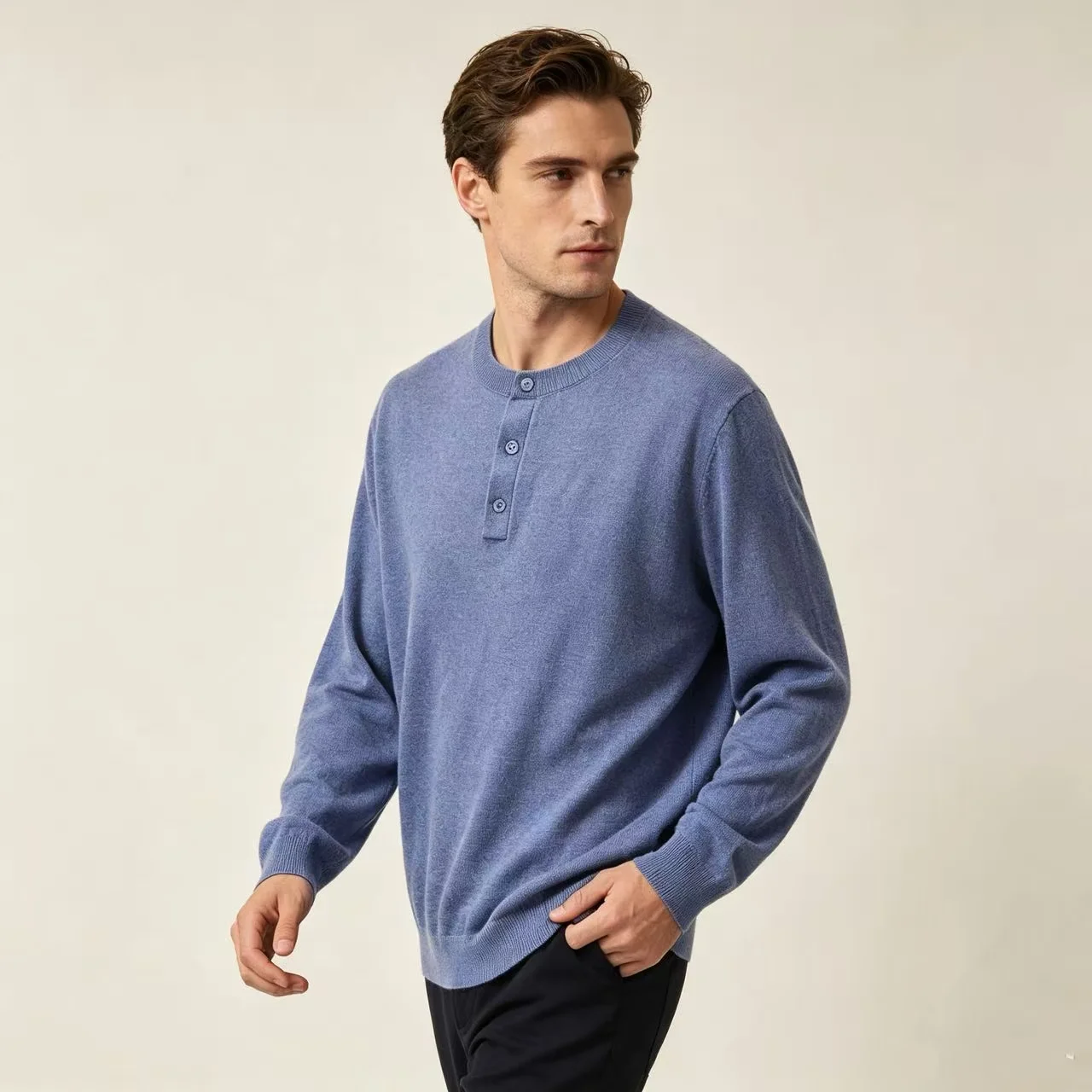 Marl-Effect Henley Neck Knit Sweater D25022356 — view 3