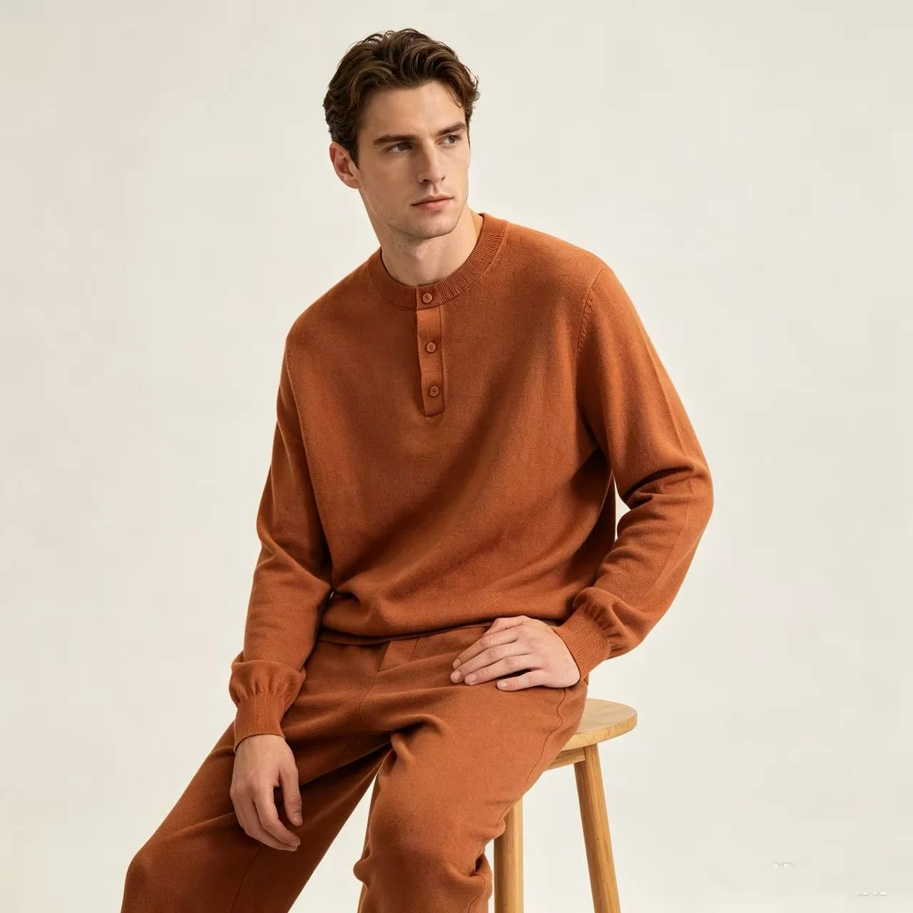 Marl-Effect Henley Neck Knit Sweater D25022356 — view 4