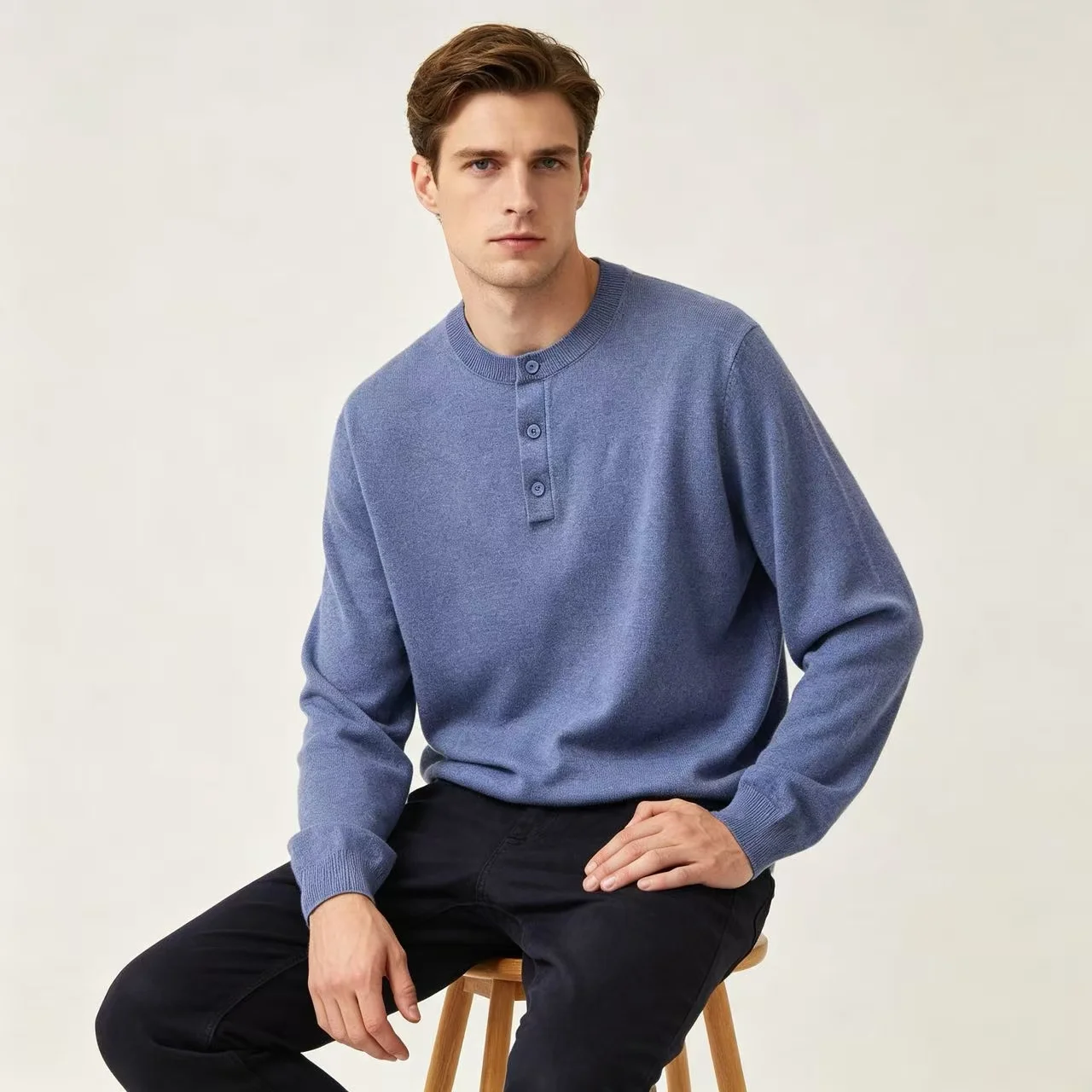 Marl-Effect Henley Neck Knit Sweater D25022356 — view 5