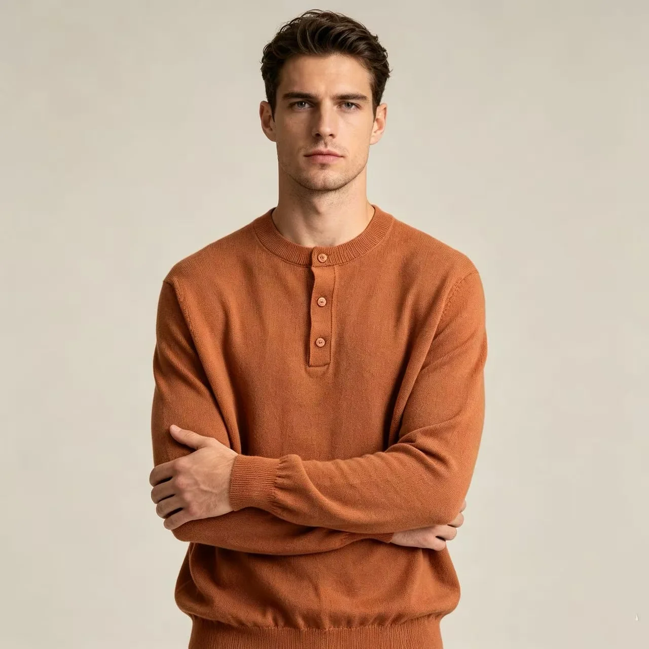 Marl-Effect Henley Neck Knit Sweater D25022356 — view 6