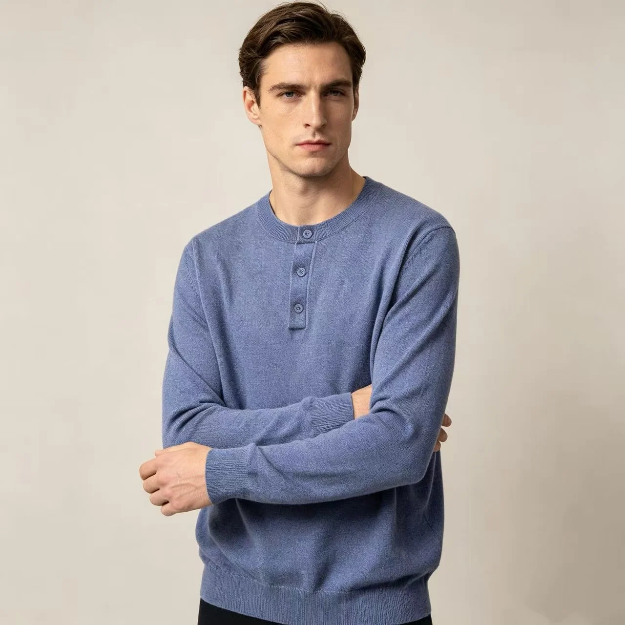 Marl-Effect Henley Neck Knit Sweater D25022356 — view 7