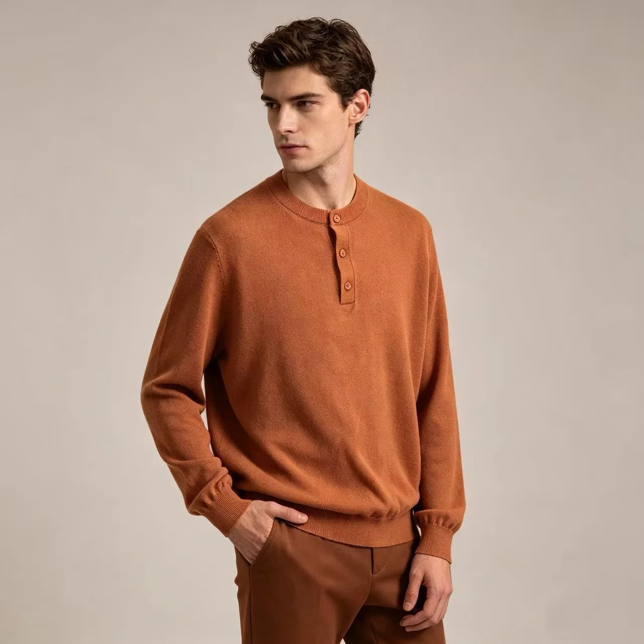 Marl-Effect Henley Neck Knit Sweater D25022356 — view 8