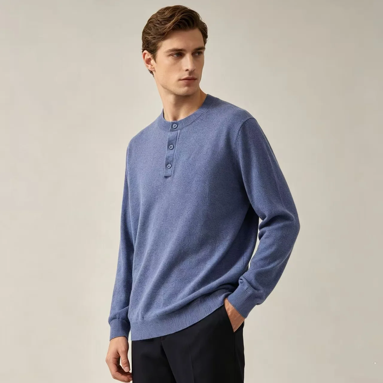 Marl-Effect Henley Neck Knit Sweater D25022356 — view 9