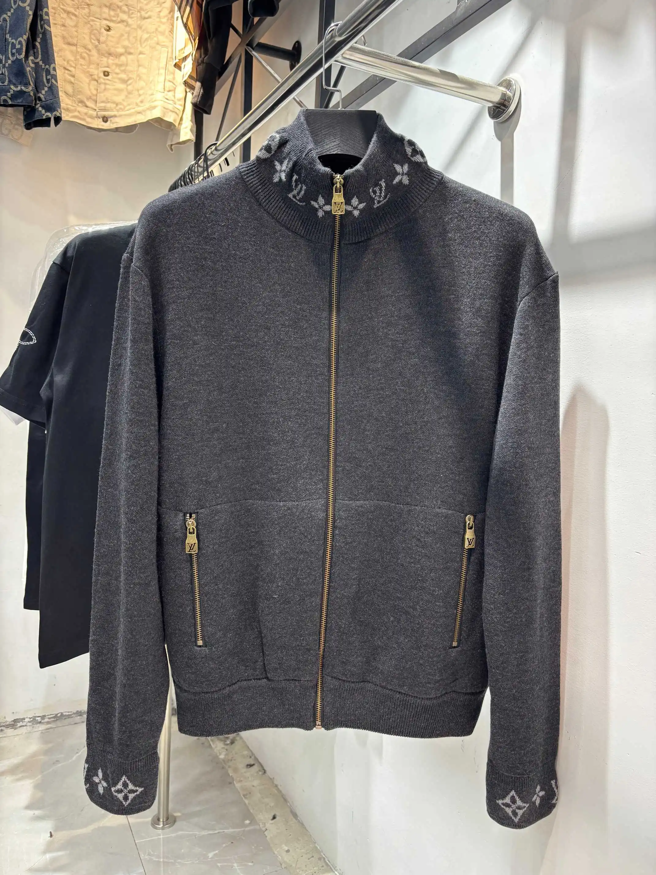 Monogram Jacquard Wool Zip-Up Cardigan D25513460