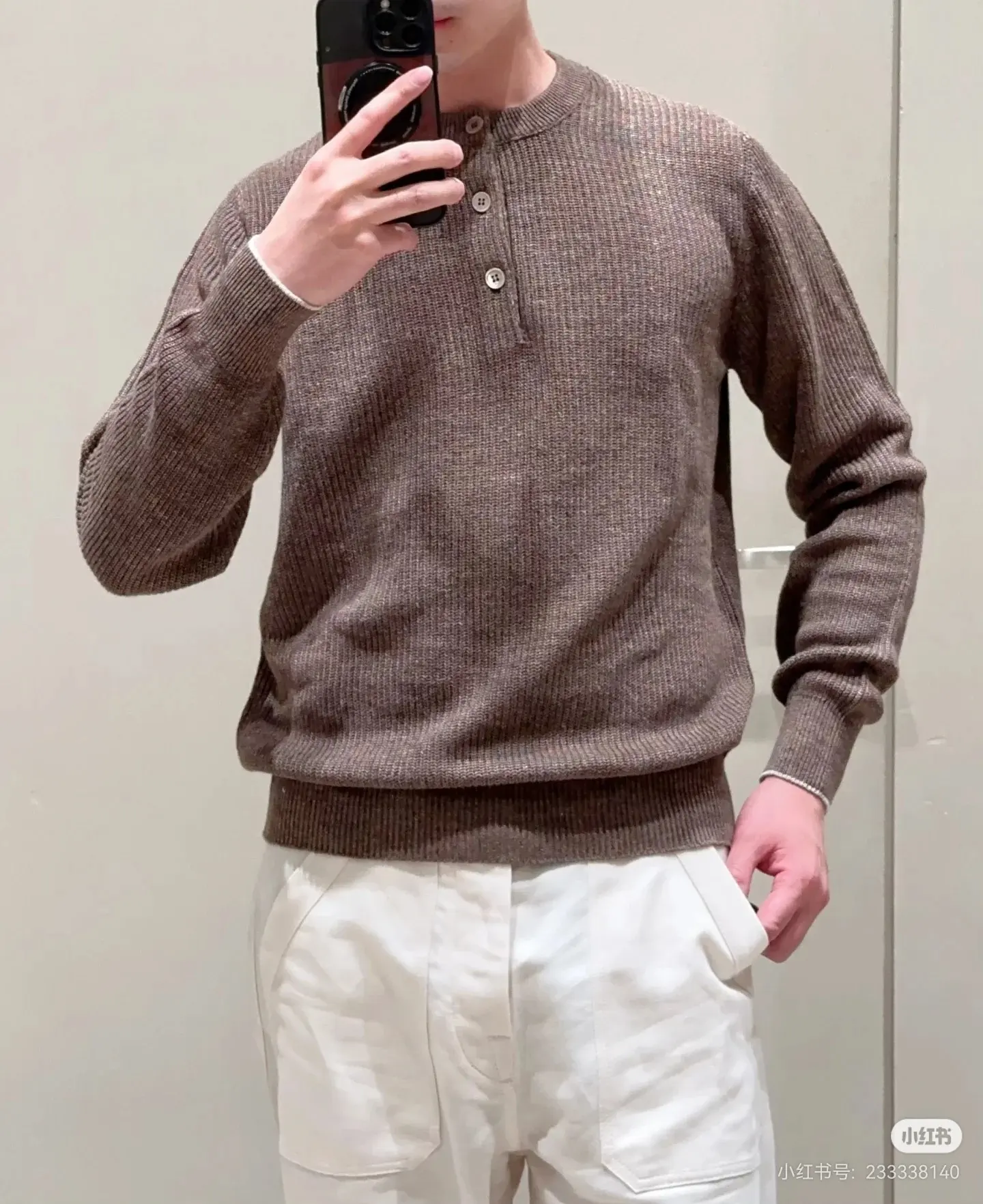 Marl-Knit Henley Neck Sweater D26022403 — view 2