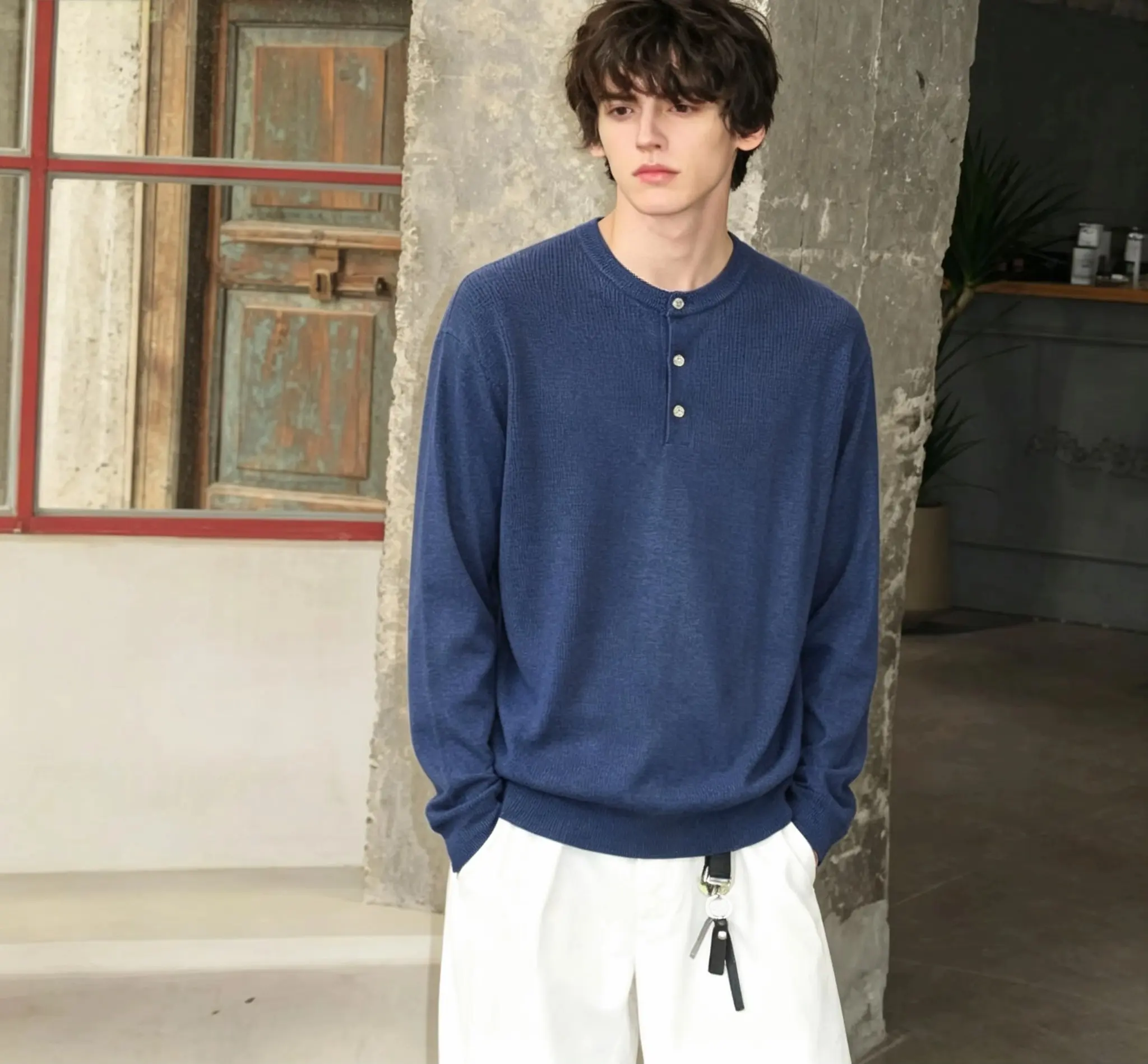 Marl-Knit Henley Neck Sweater D26022403 — view 3