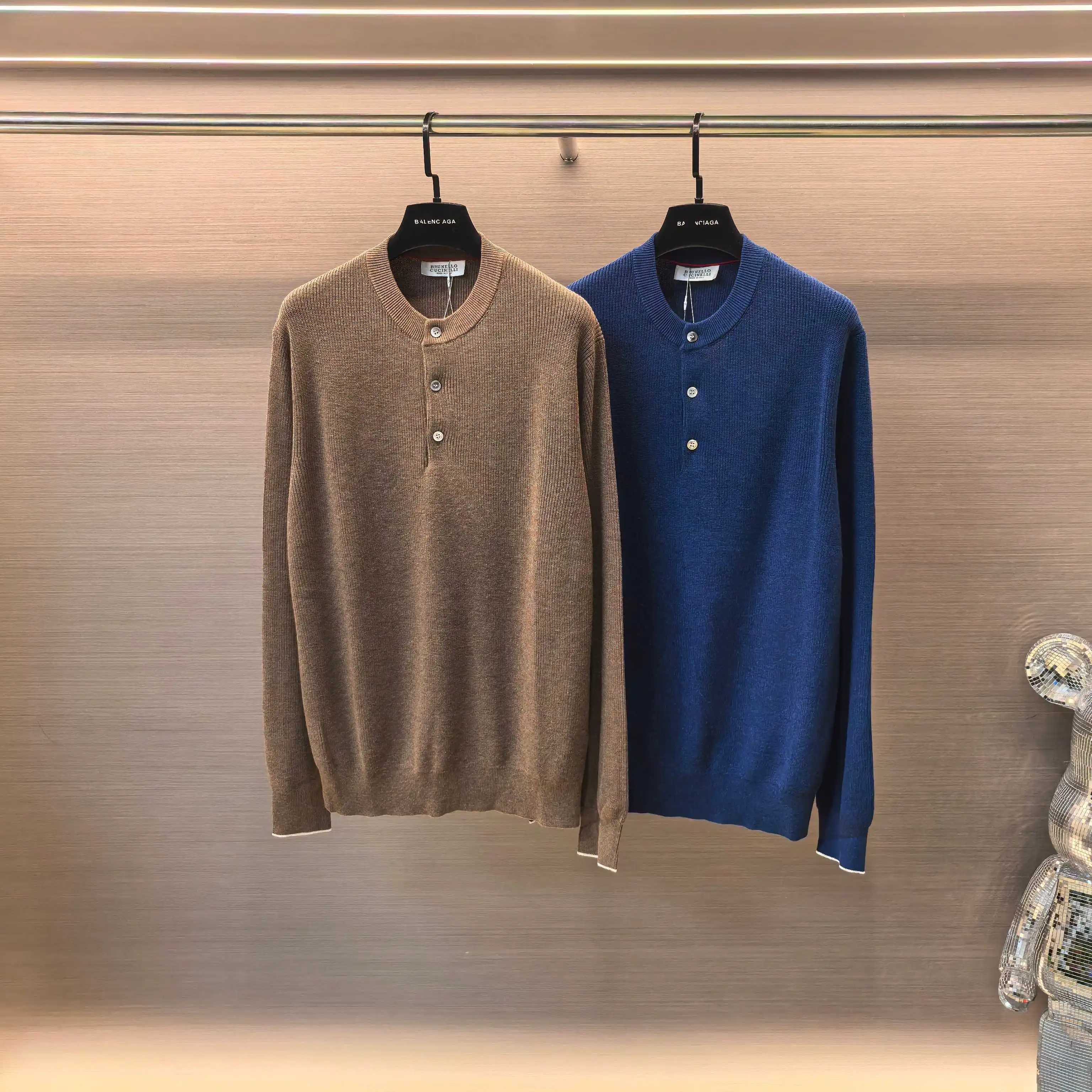 Henley Neck Melange Knit Sweater D26022401