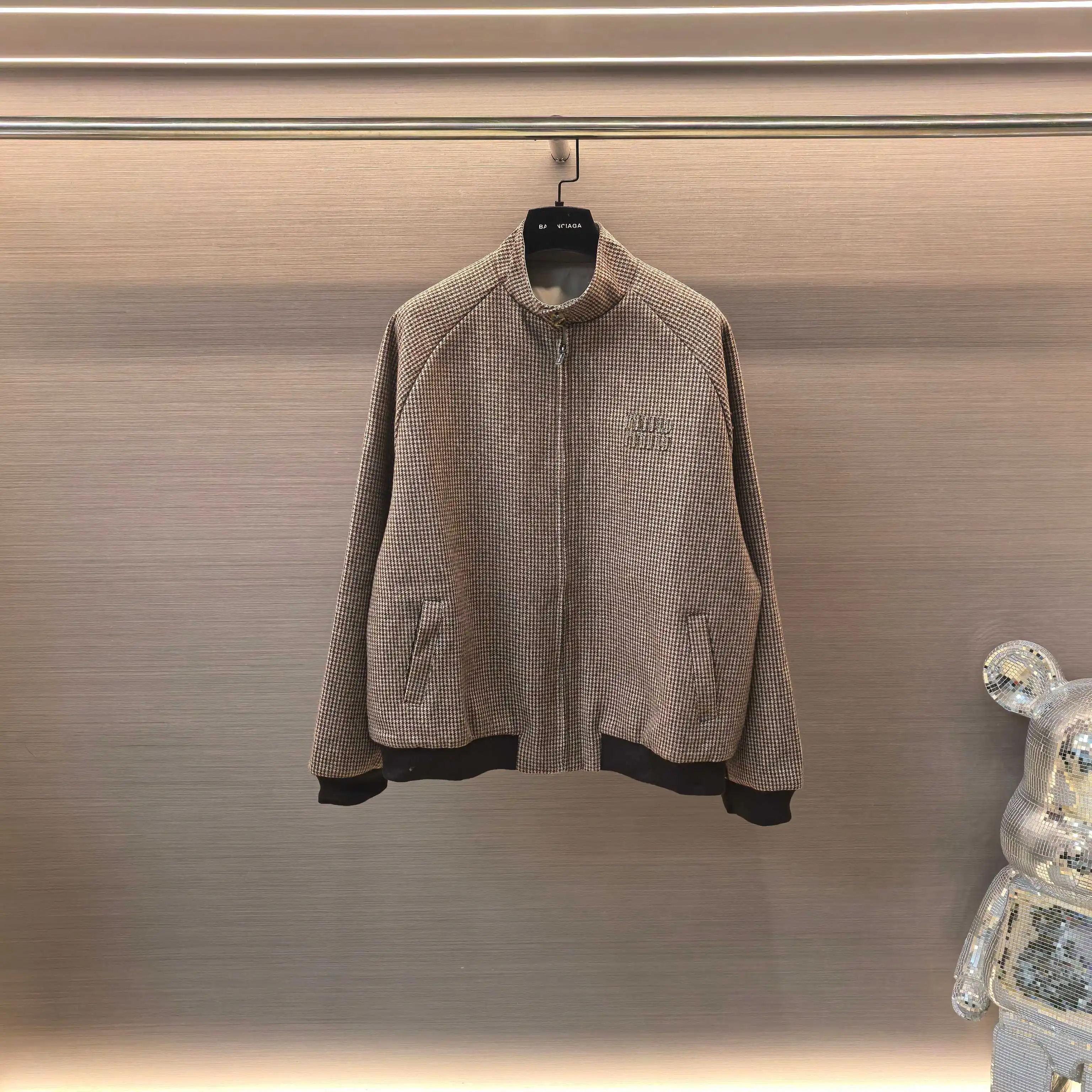 Reversible Houndstooth Cashmere Harrington Jacket D27022551