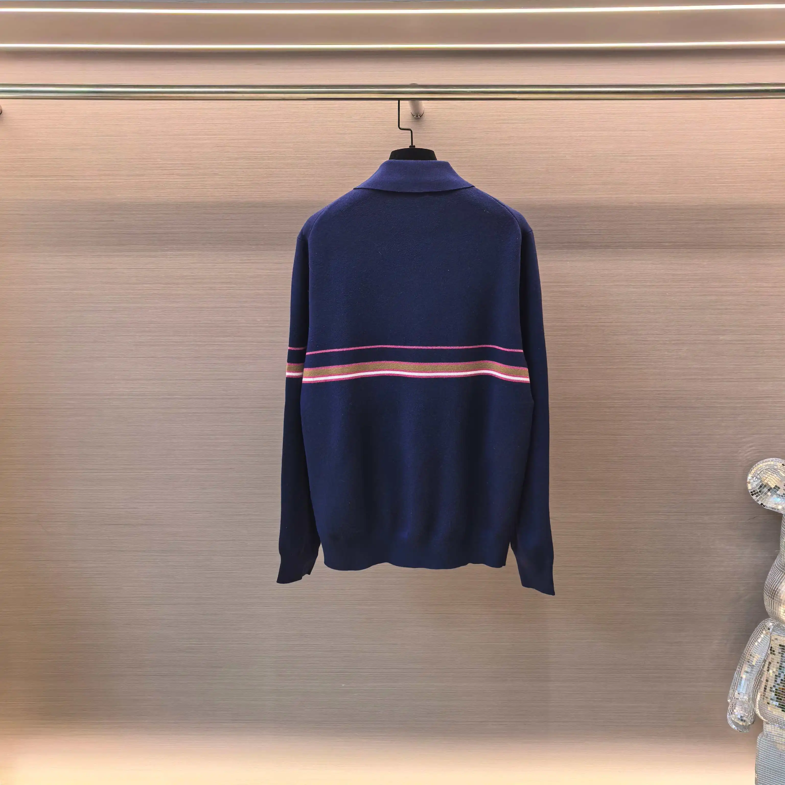Striped Silk-Wool Blend Long-Sleeve Polo Sweater D27022419 — view 2