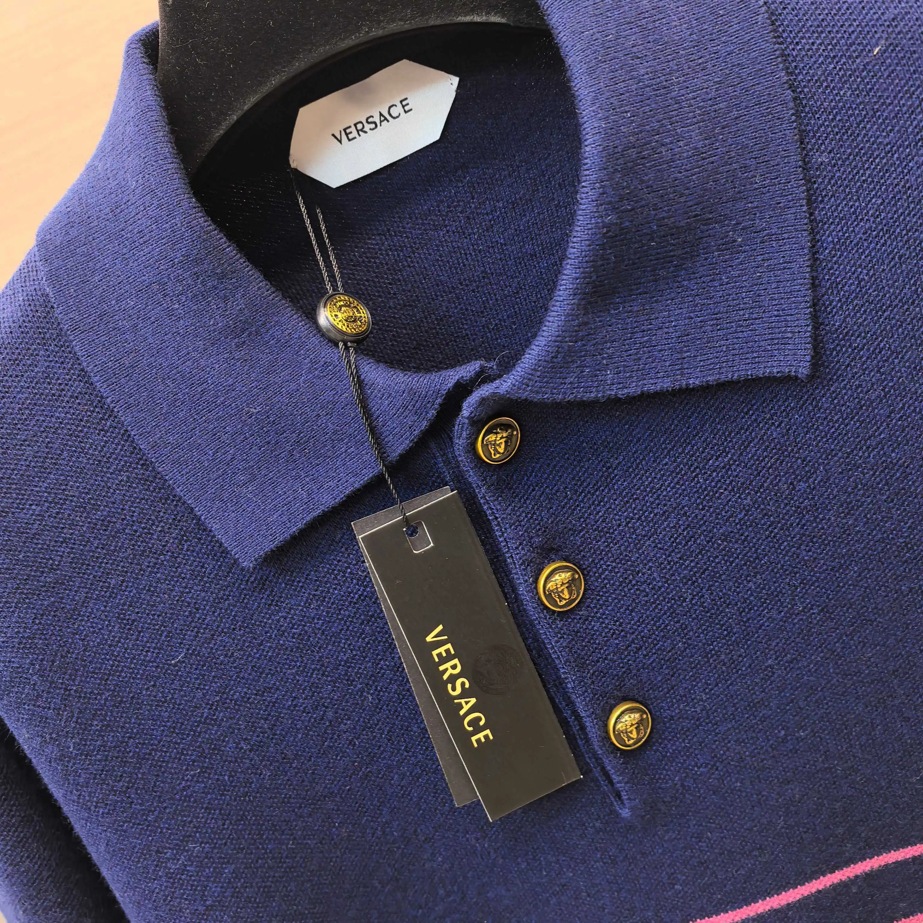 Striped Silk-Wool Blend Long-Sleeve Polo Sweater D27022419 — view 4