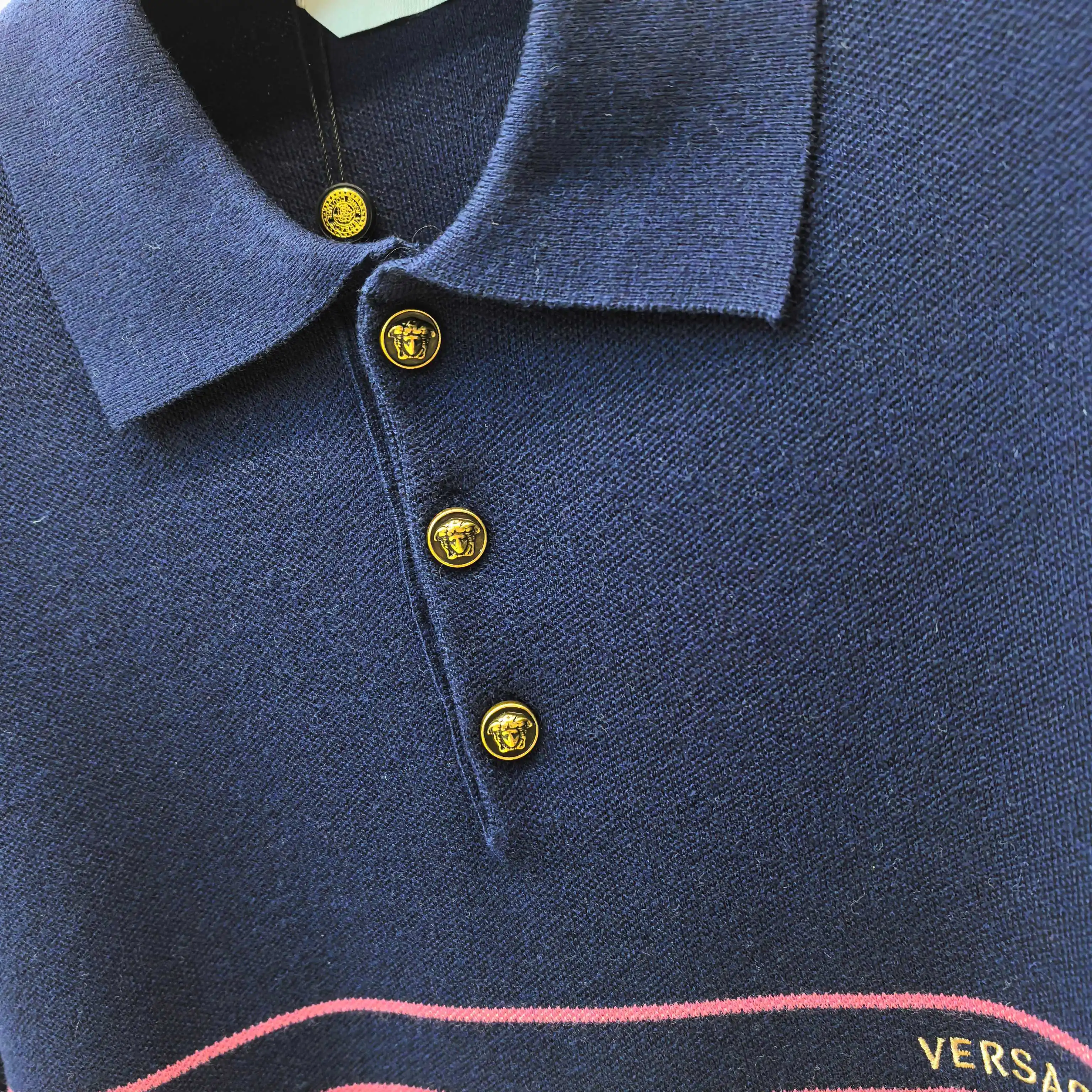 Striped Silk-Wool Blend Long-Sleeve Polo Sweater D27022419 — view 7