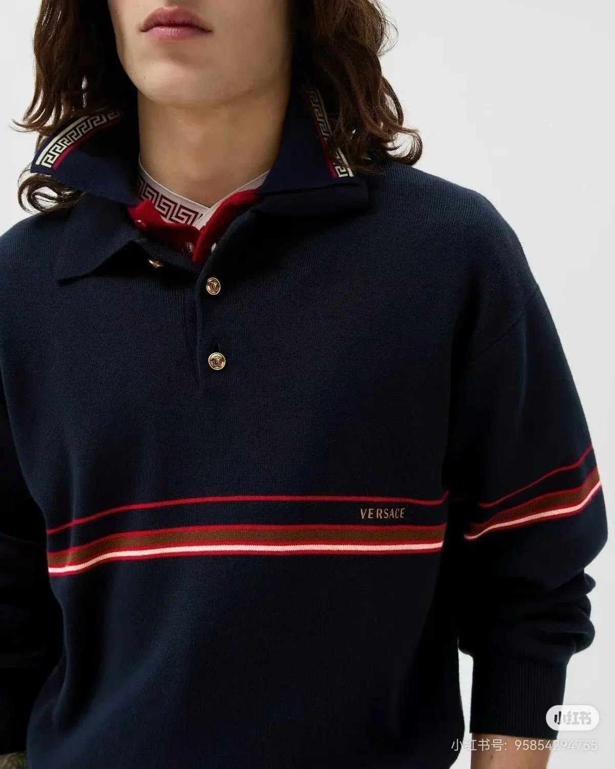 Striped Silk-Wool Blend Long-Sleeve Polo Sweater D27022418