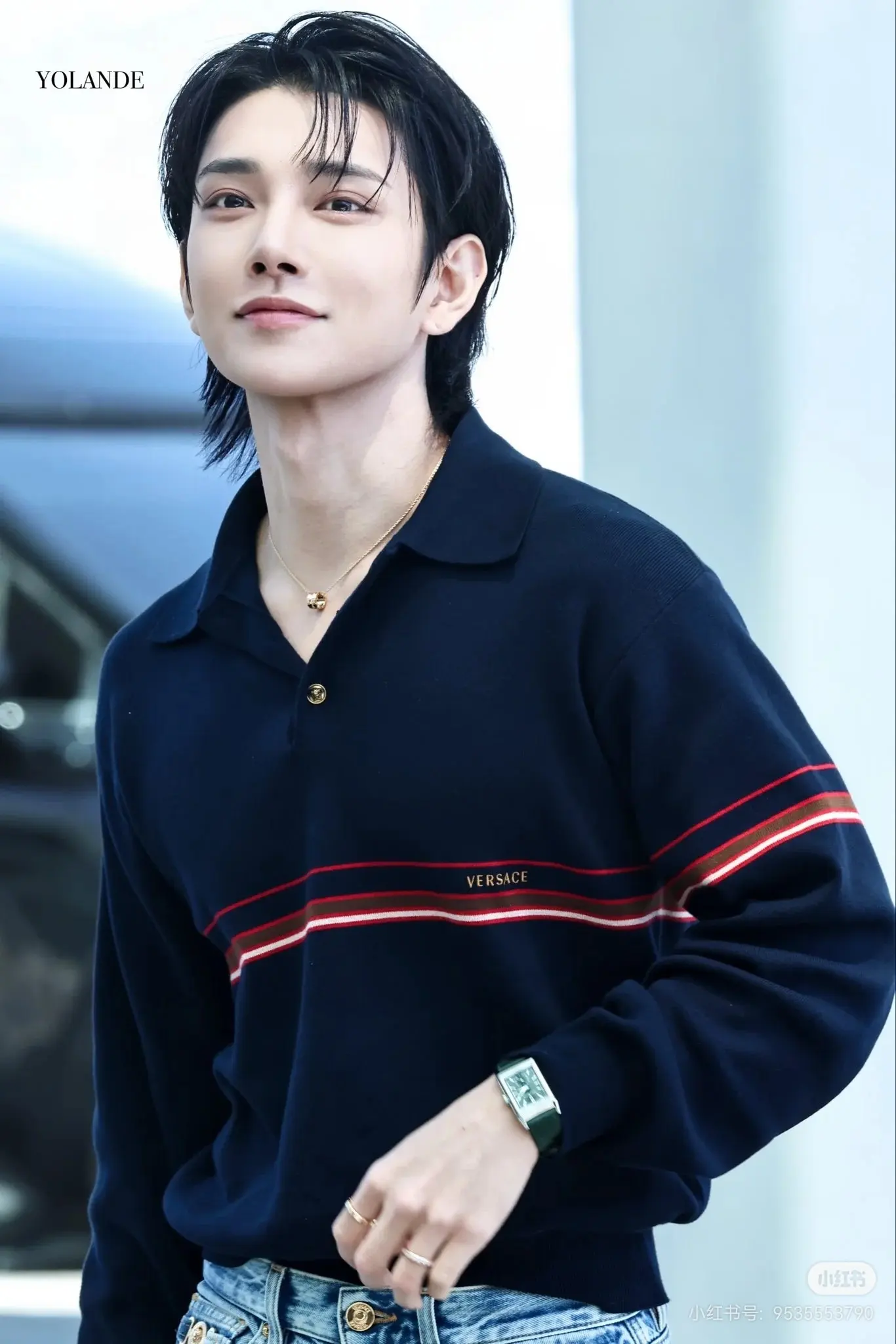 Striped Silk-Wool Blend Long-Sleeve Polo Sweater D27022418 — view 4