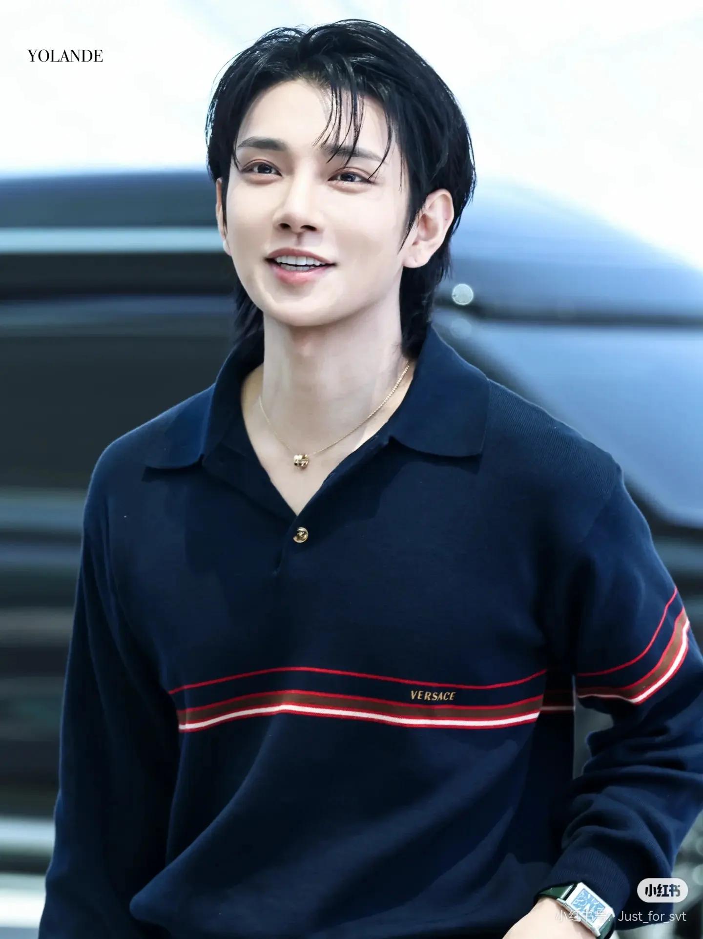 Striped Silk-Wool Blend Long-Sleeve Polo Sweater D27022418 — view 5