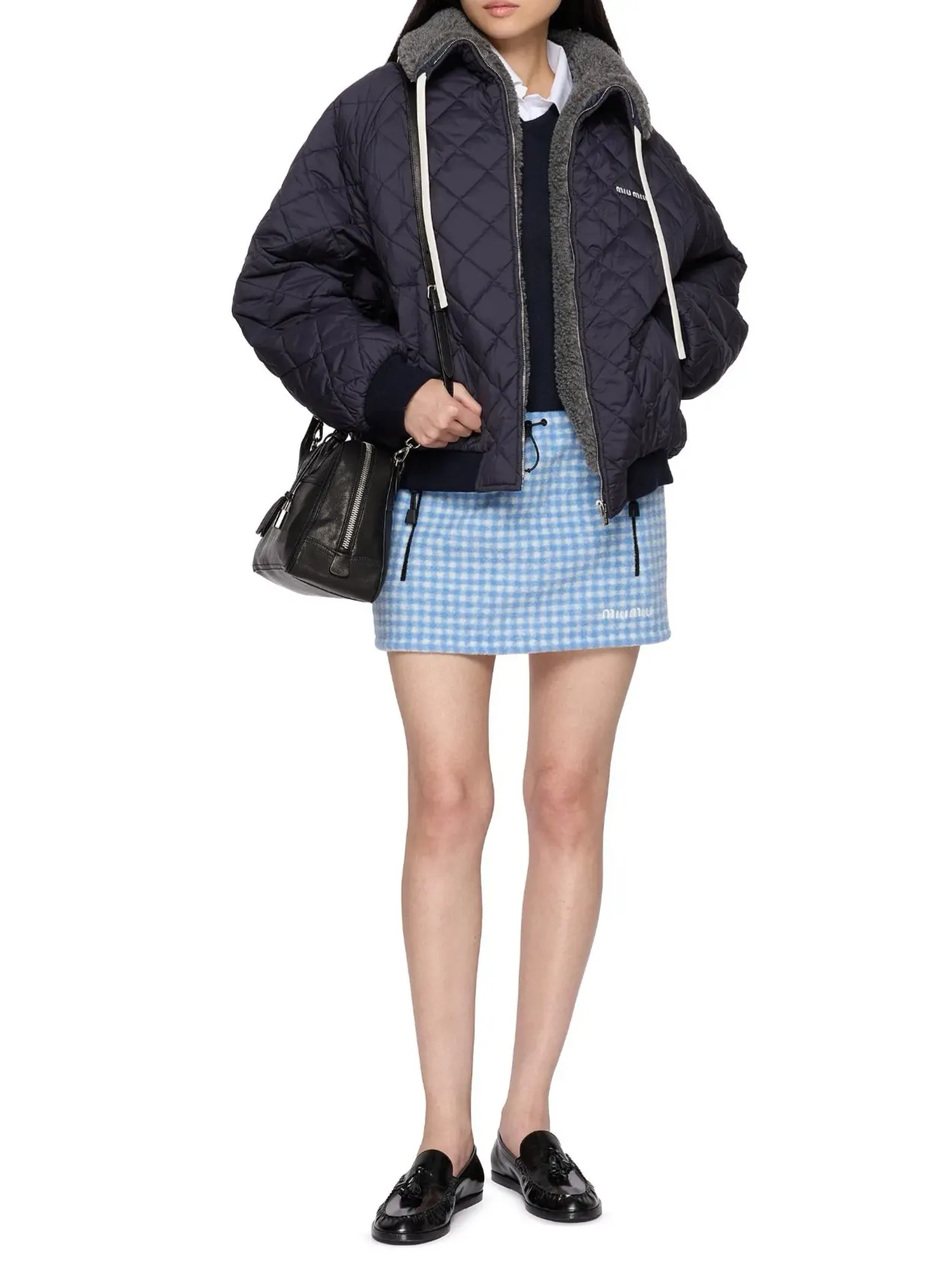 Quilted Shearling-Trimmed Bomber Jacket D28022404