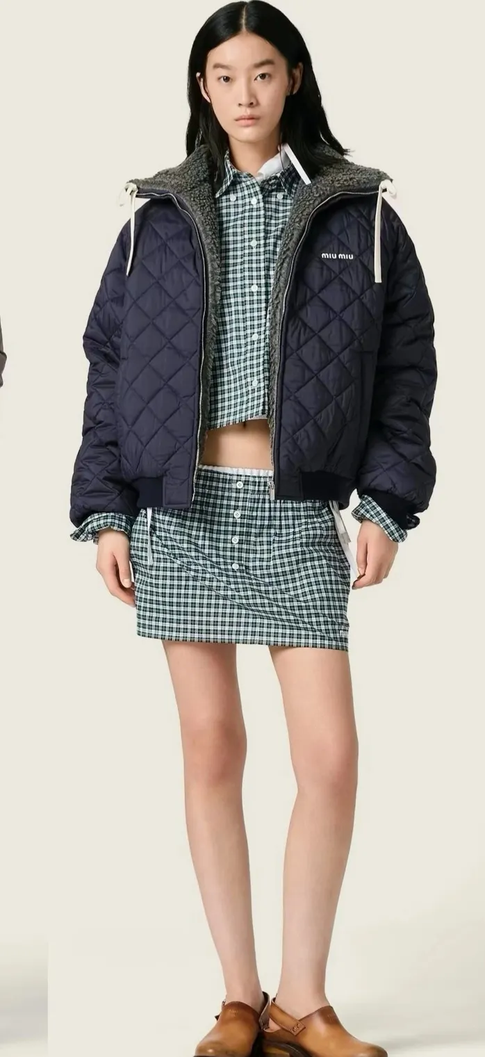 Quilted Shearling-Trimmed Bomber Jacket D28022404 — view 2