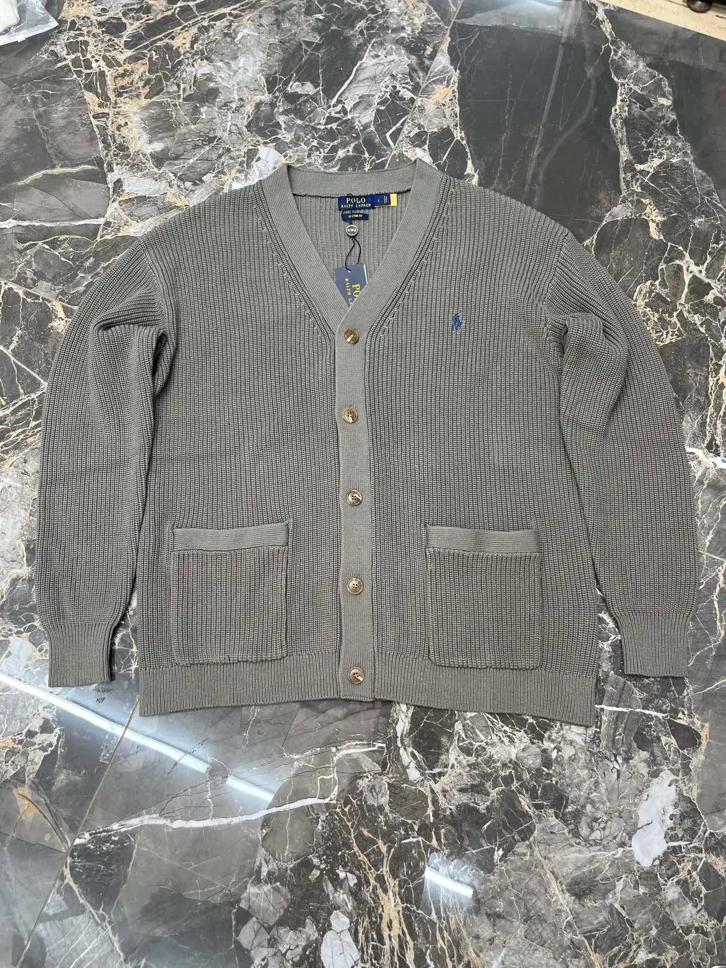 Embroidered Logo Cotton Knit Cardigan D30019122 — view 5