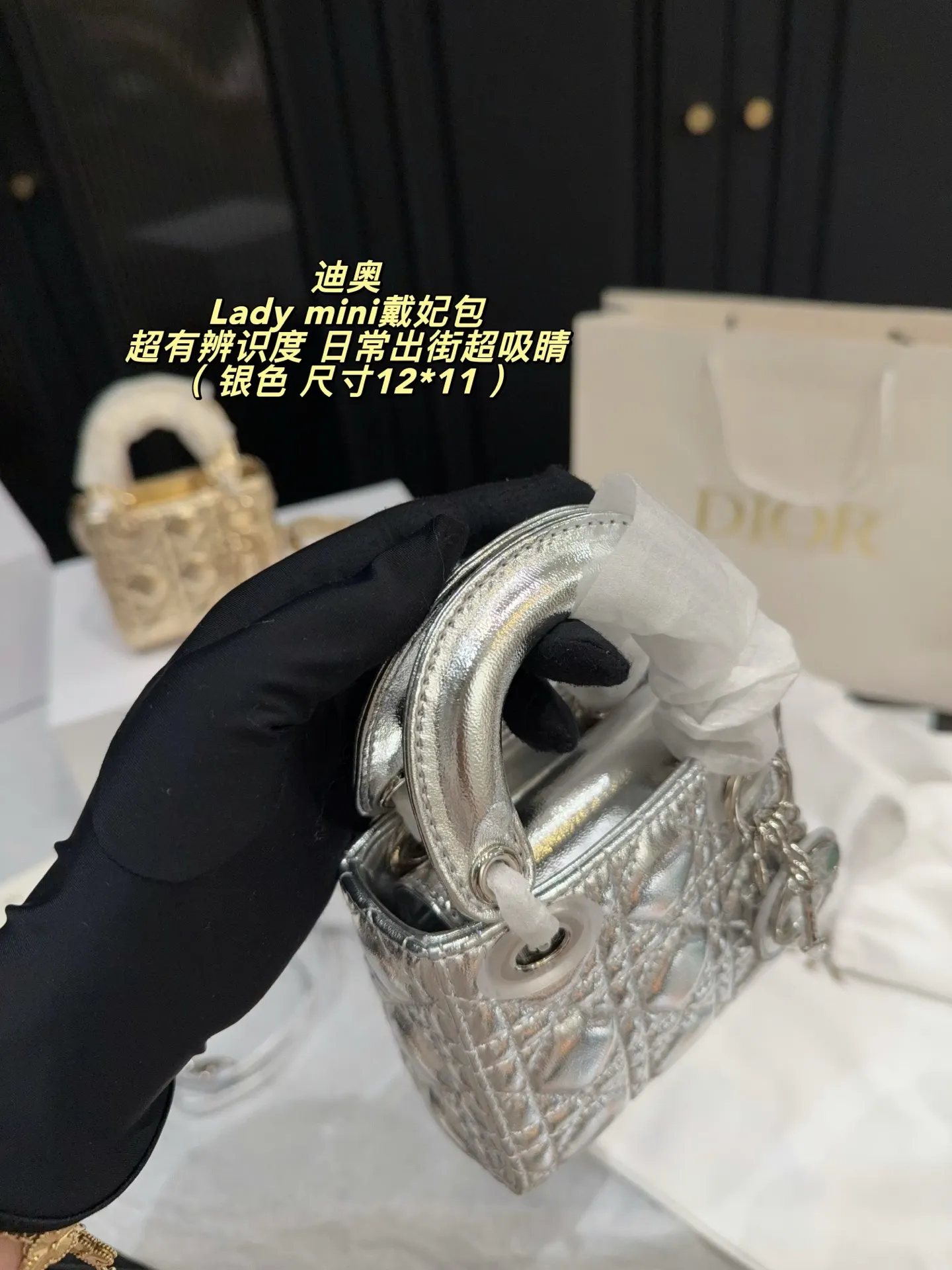 Lady Dior Mini Metallic Leather Bag D30018015 — view 7