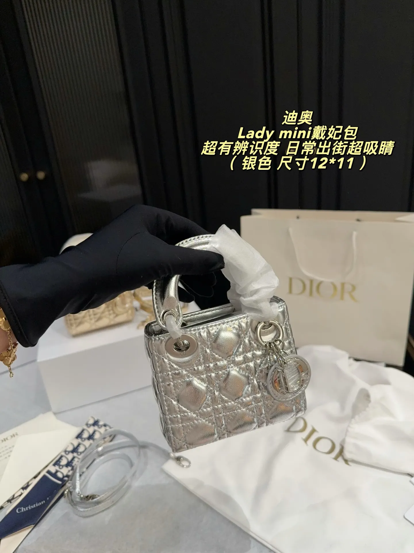 Lady Dior Mini Metallic Leather Bag D30018015 — view 8