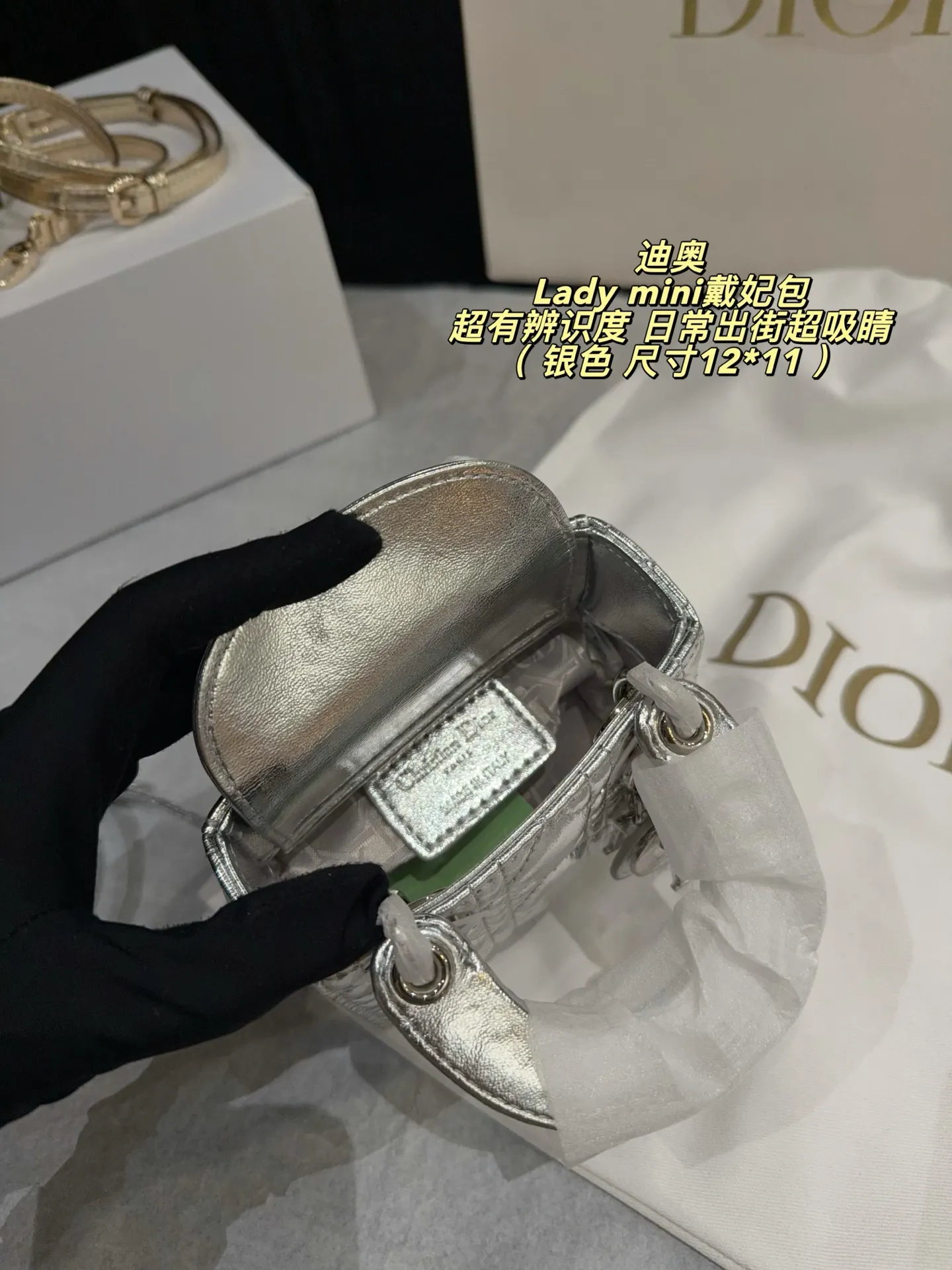 Lady Dior Mini Metallic Leather Bag D30018015 — view 9