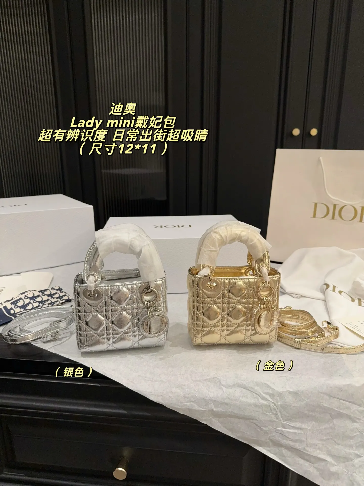 Lady Dior Mini Metallic Leather Bag D30018015 — view 10