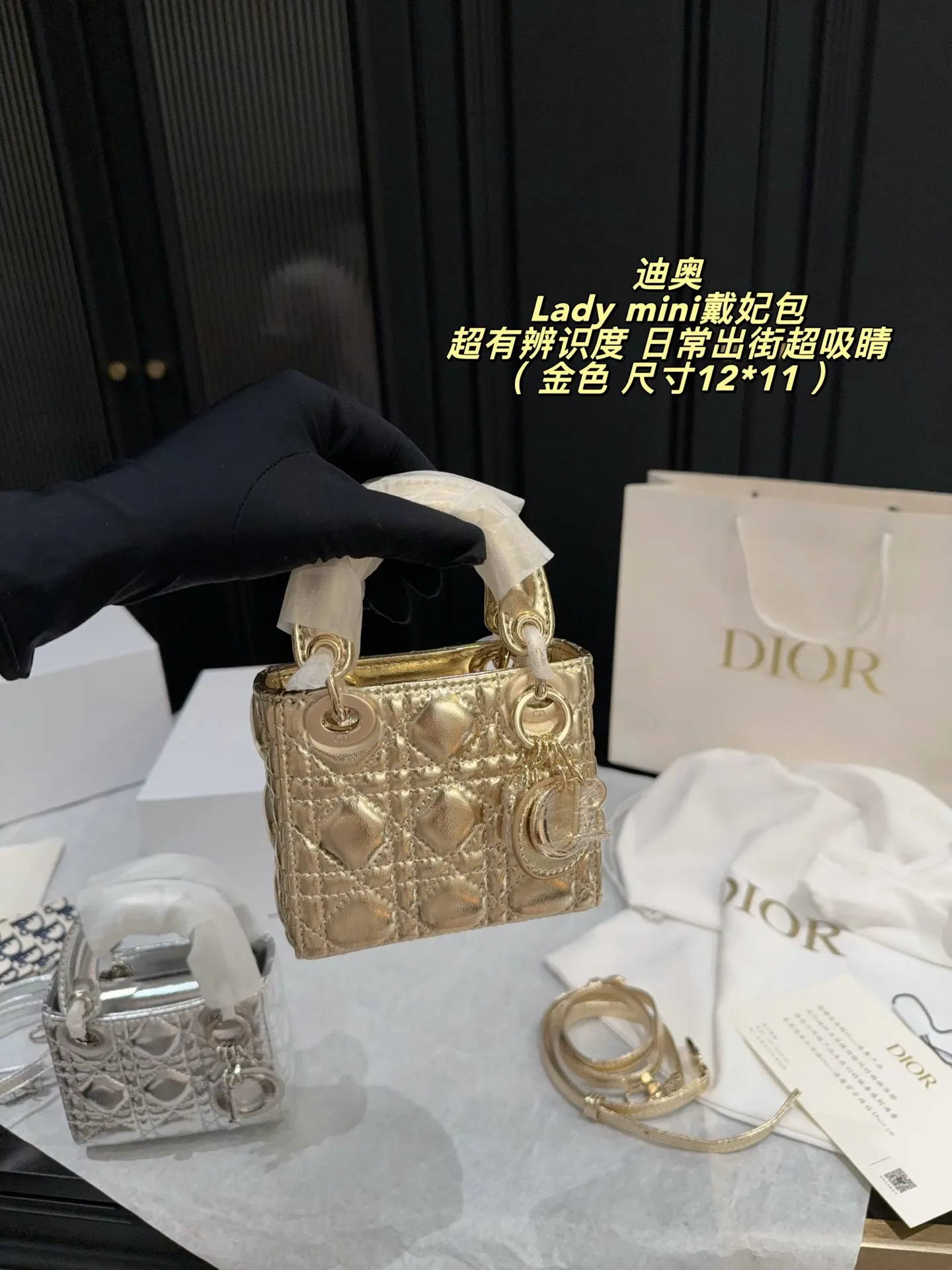 Lady Dior Mini Metallic Leather Bag D30018015 — view 11