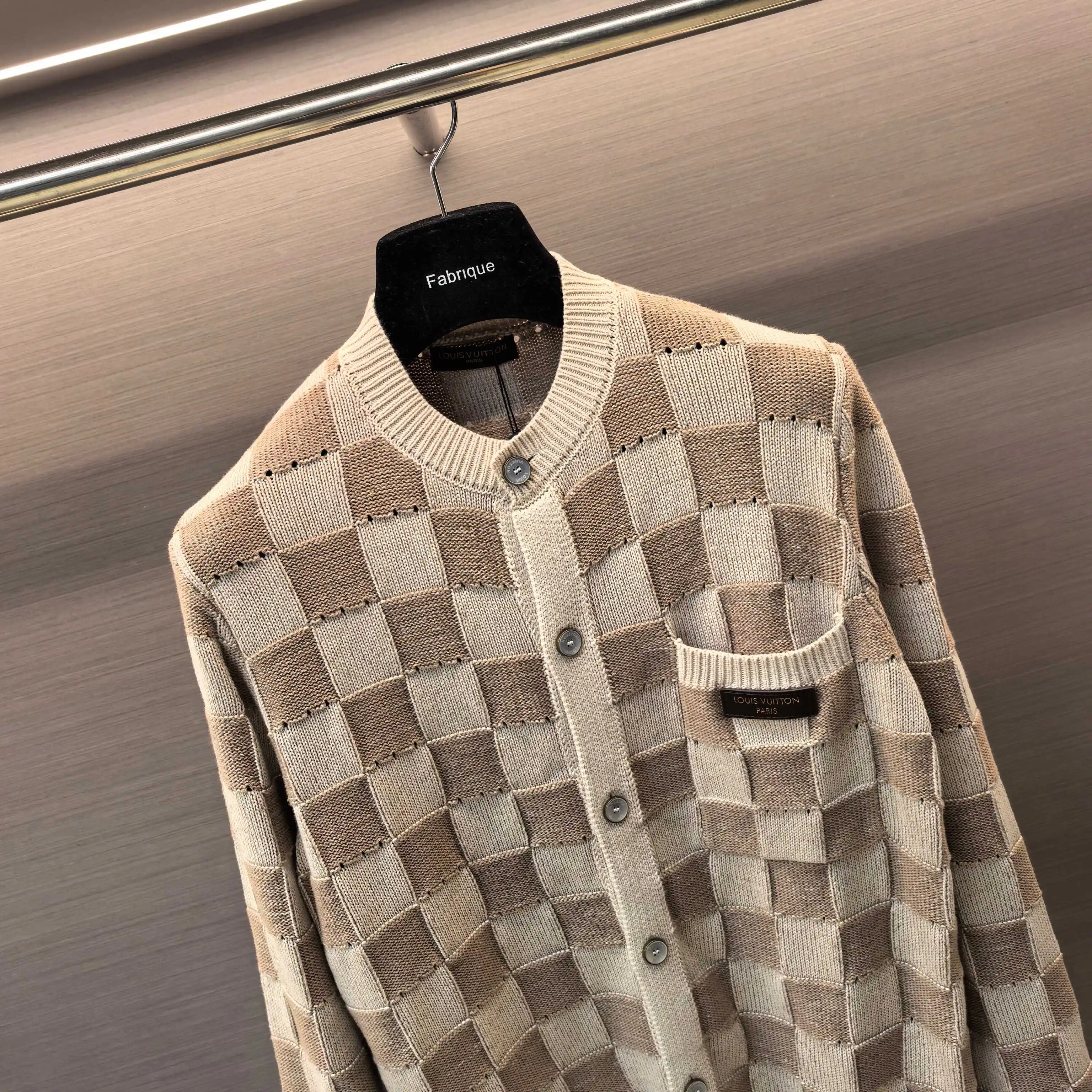 Damier Open-Knit Cotton-Blend Cardigan D31522420 — view 3