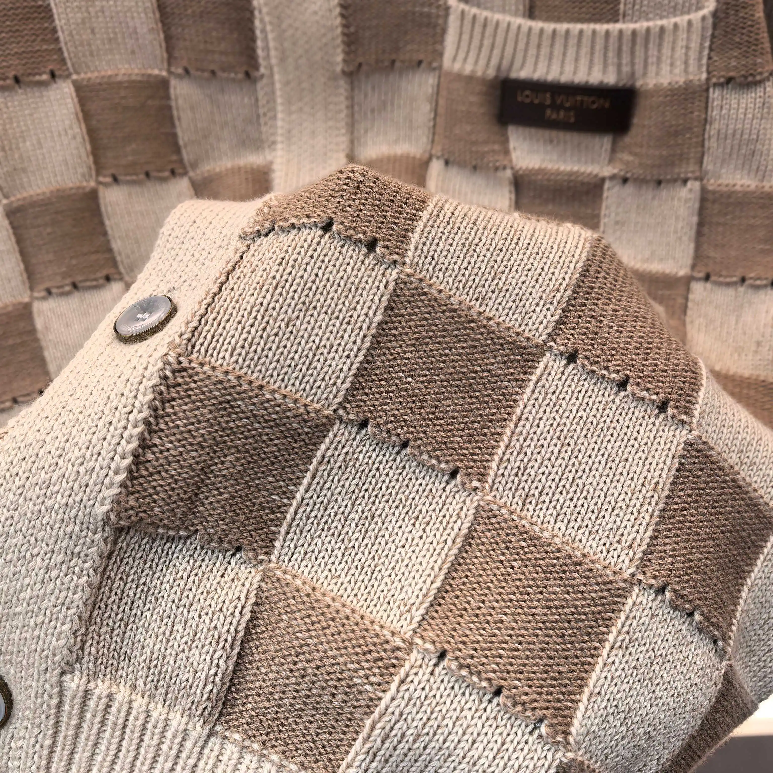 Damier Open-Knit Cotton-Blend Cardigan D31522420 — view 8