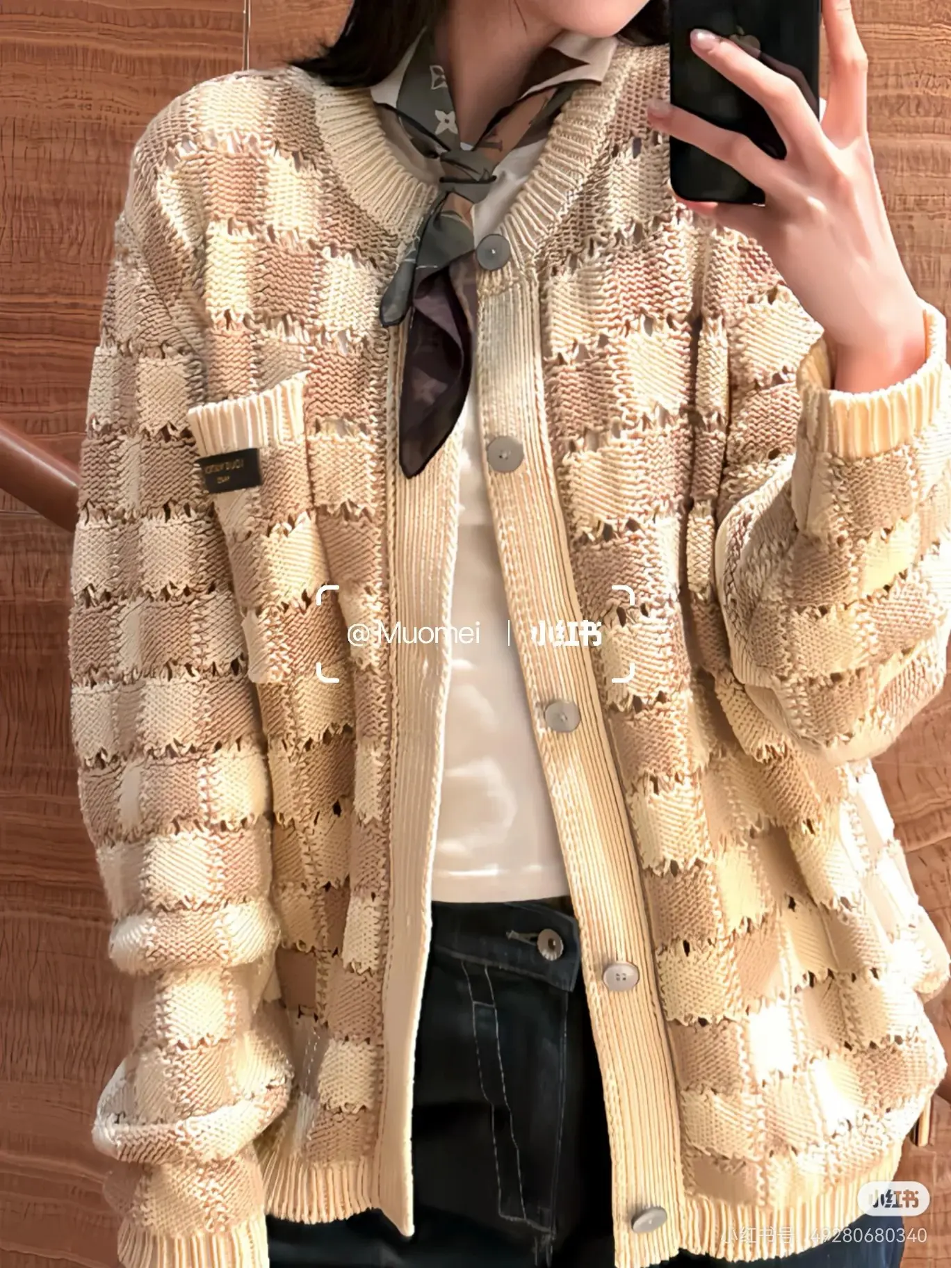 Damier Open-Knit Cotton-Blend Cardigan D31522423 — view 4