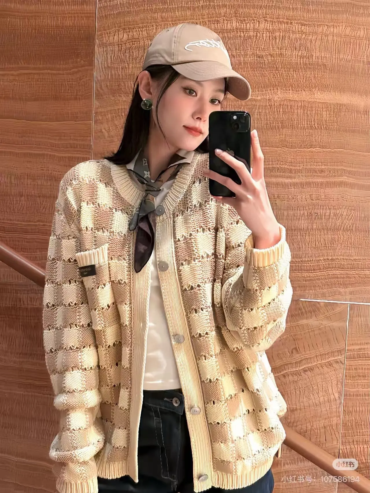 Damier Open-Knit Cotton-Blend Cardigan D31522423 — view 5