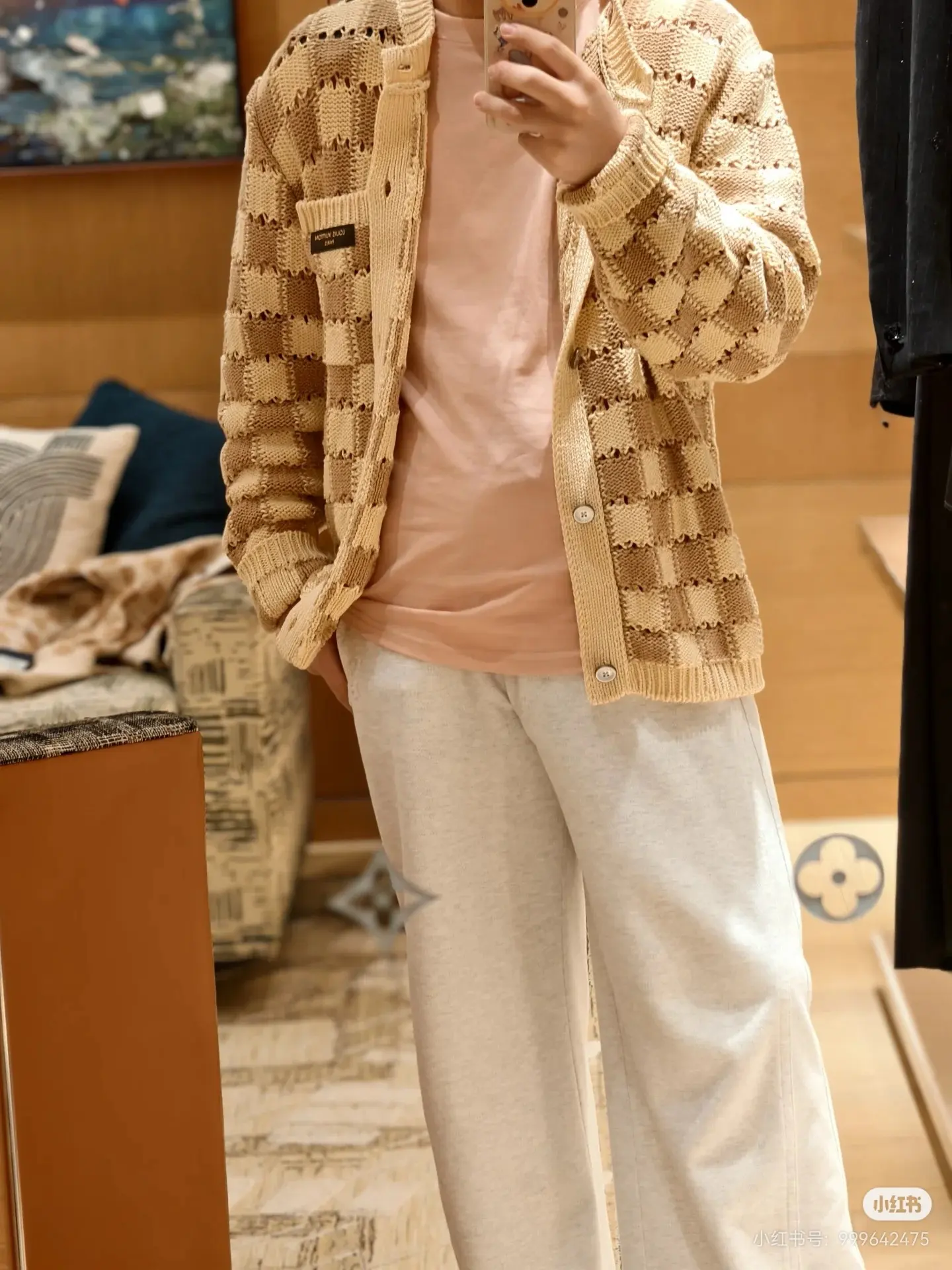 Damier Open-Knit Cotton-Blend Cardigan D31522422 — view 6