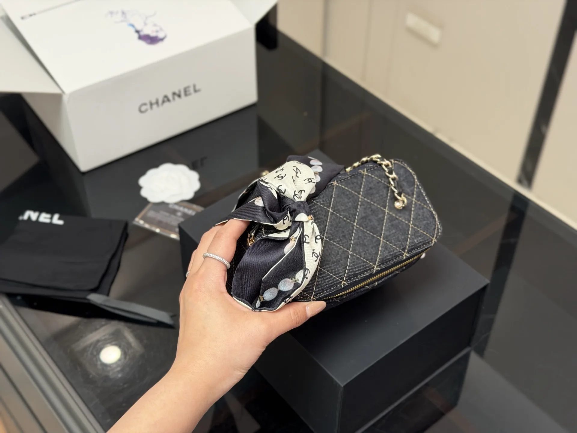 Chanel Quilted Denim Vanity Case D33017922 — view 3
