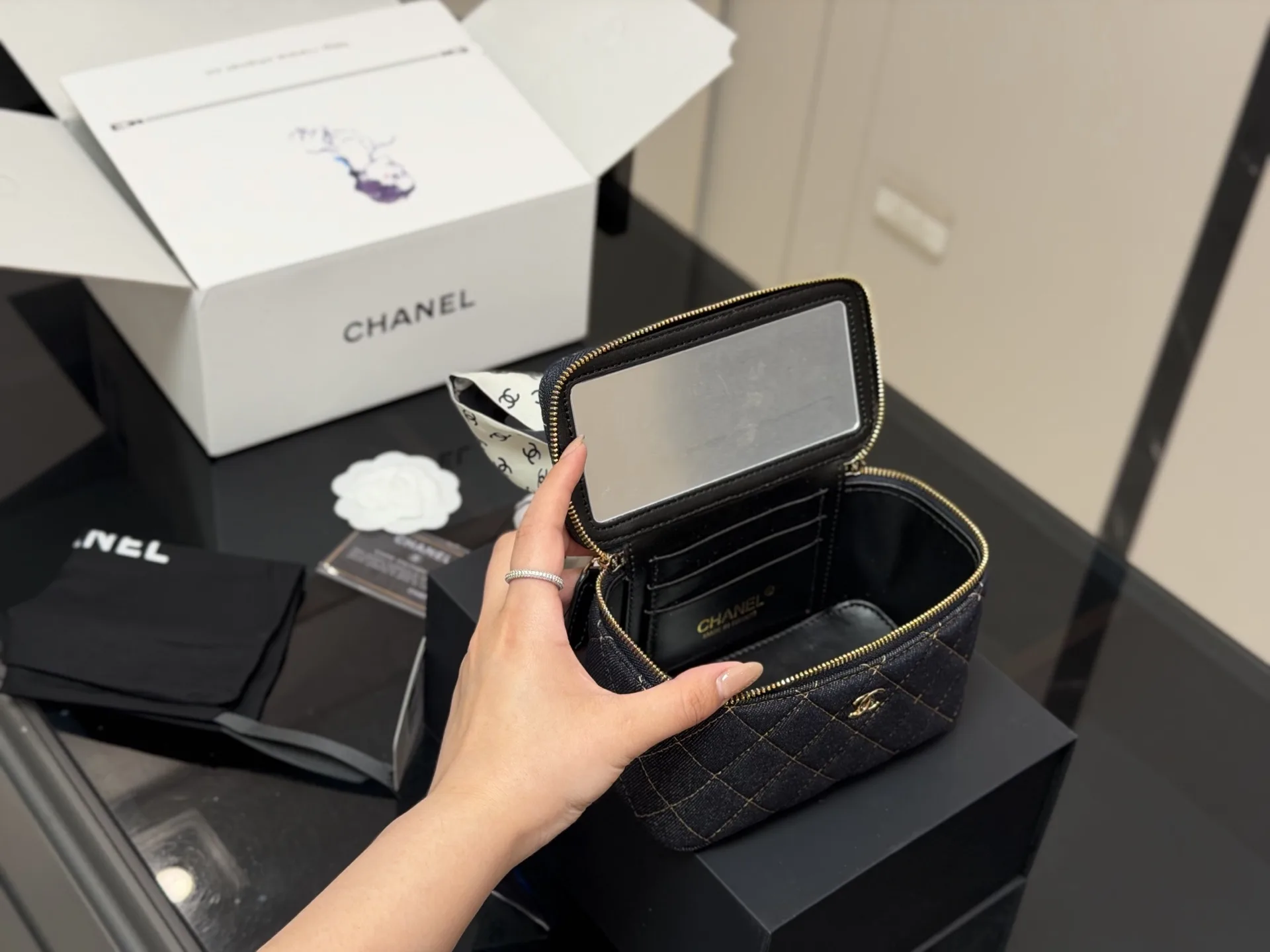 Chanel Quilted Denim Vanity Case D33017922 — view 4