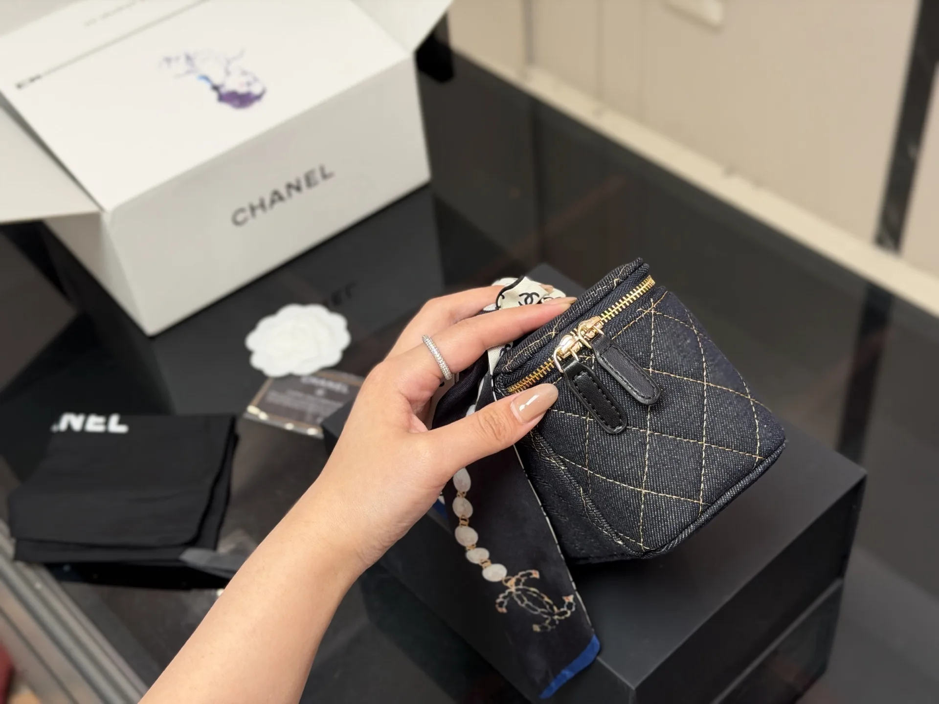 Chanel Quilted Denim Vanity Case D33017922 — view 6