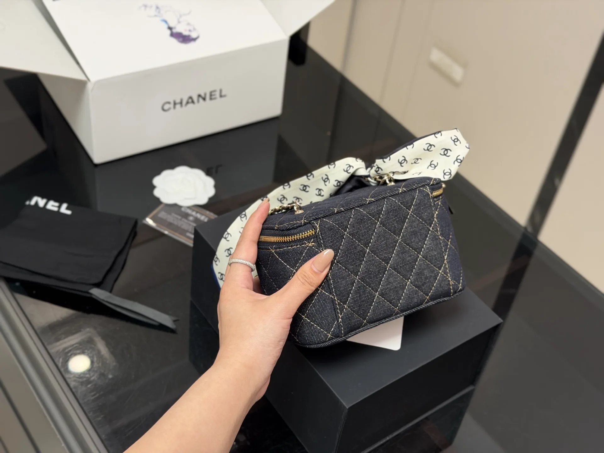 Chanel Quilted Denim Vanity Case D33017922 — view 7