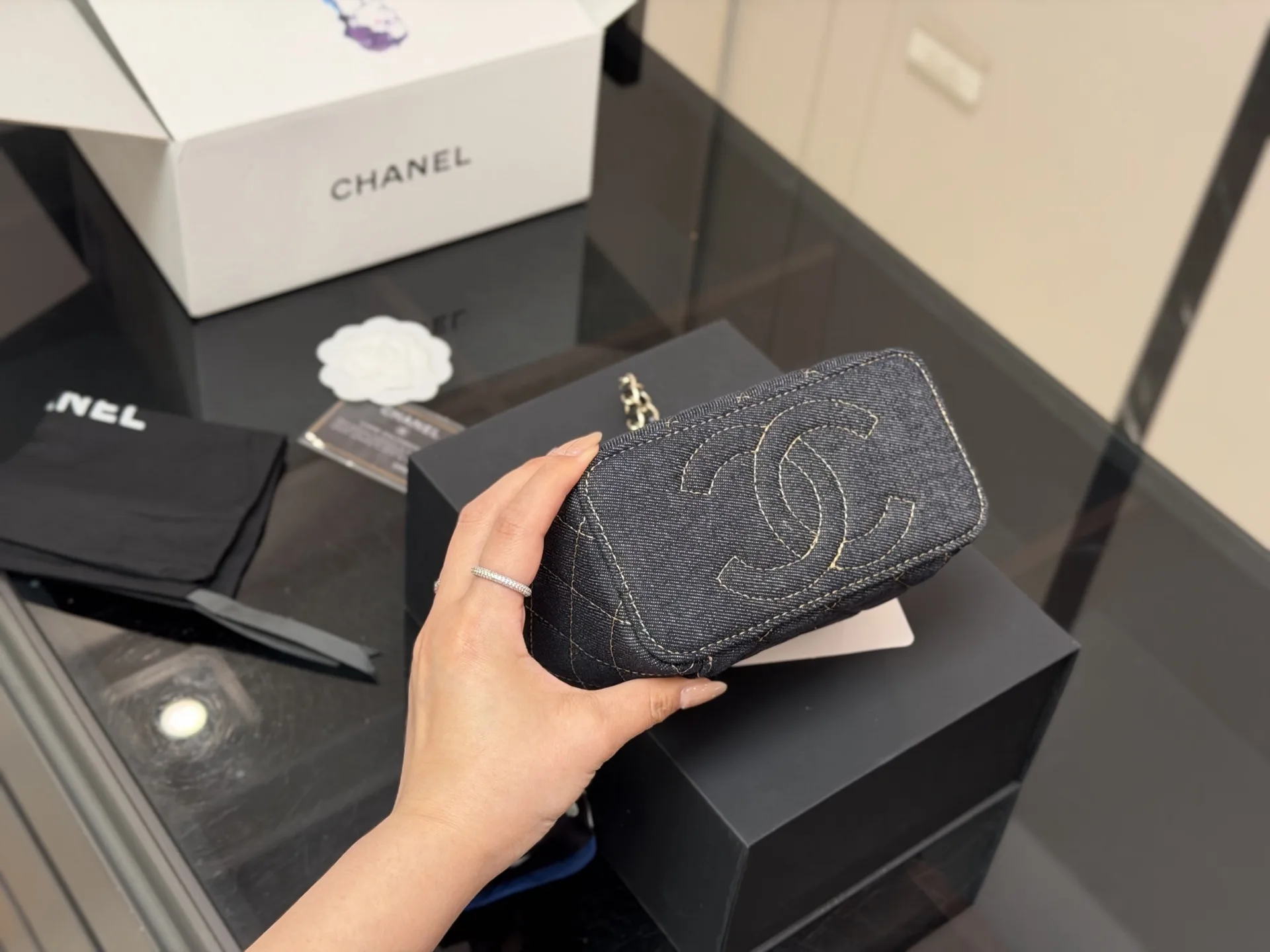 Chanel Quilted Denim Vanity Case D33017922 — view 8