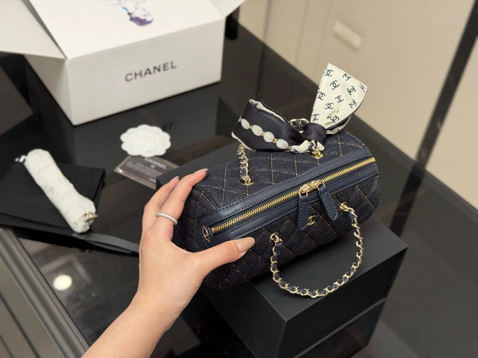 Chanel 25P Denim Bowling Bag D33017916 — view 3