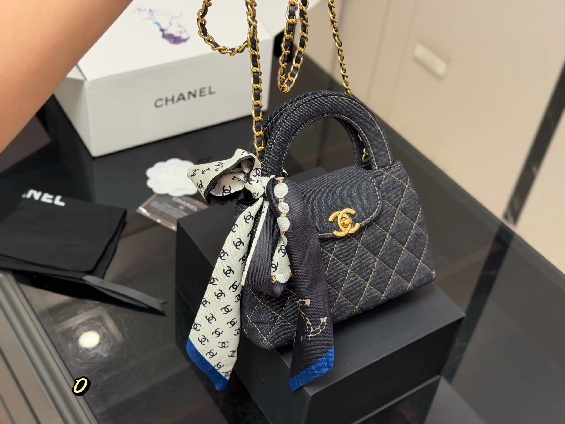 23K Kelly Quilted Denim Top-Handle Bag D33017918 — view 5
