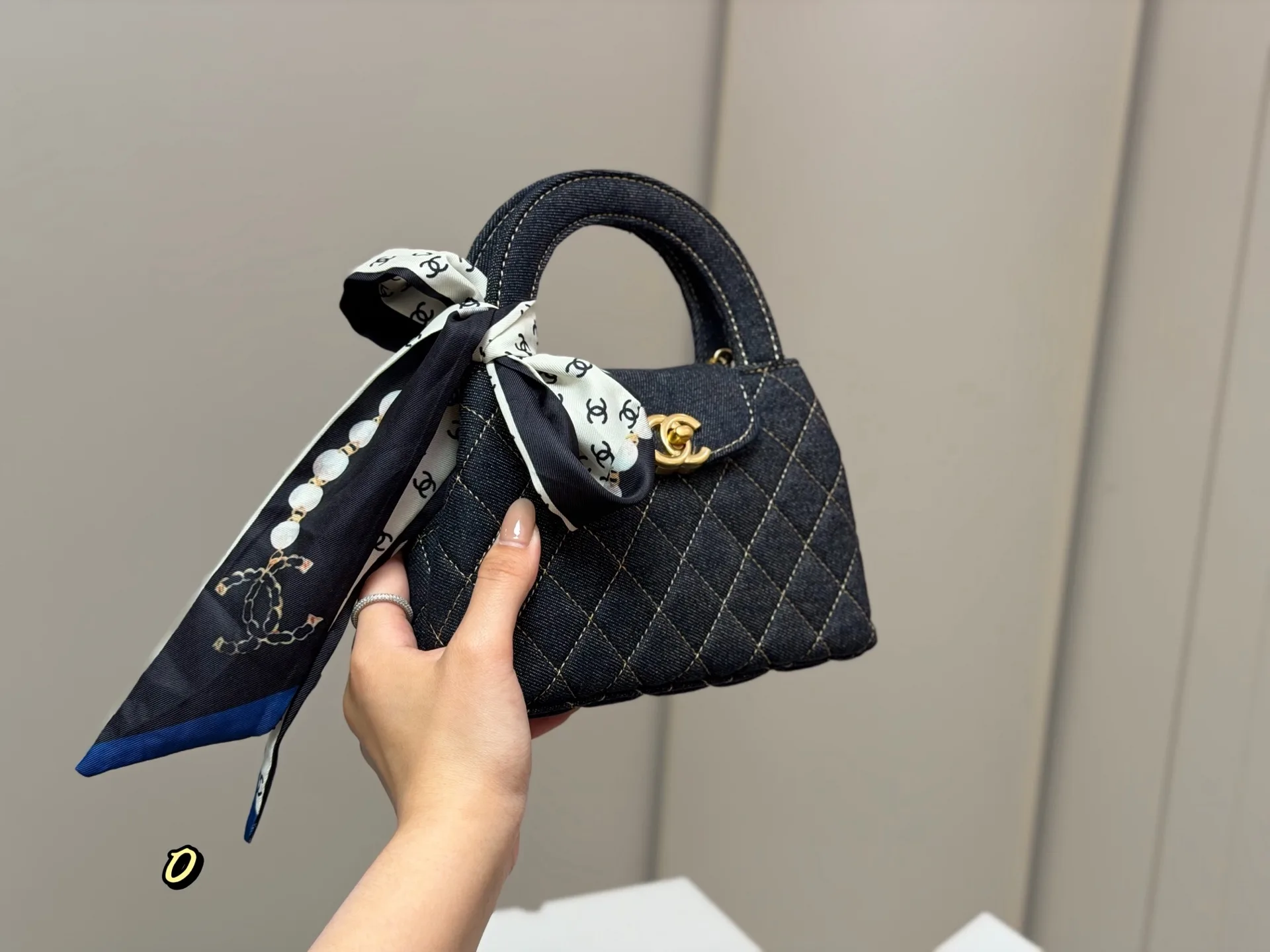 23K Kelly Quilted Denim Top-Handle Bag D33017918 — view 9