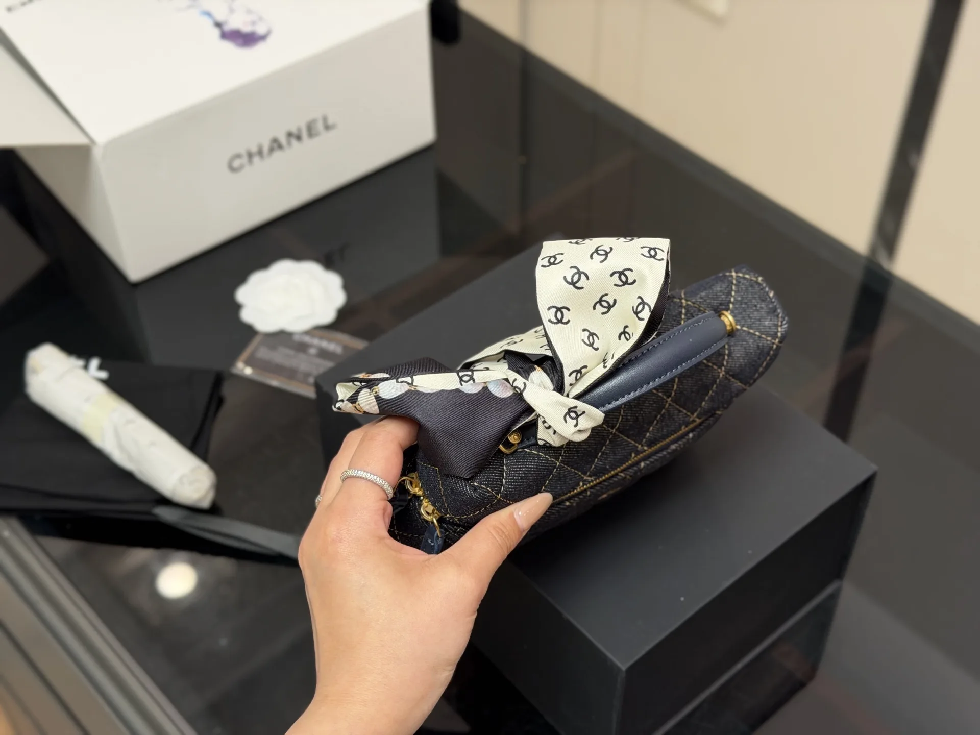 Chanel Quilted Denim Vanity Case Bag D34017919 — view 3
