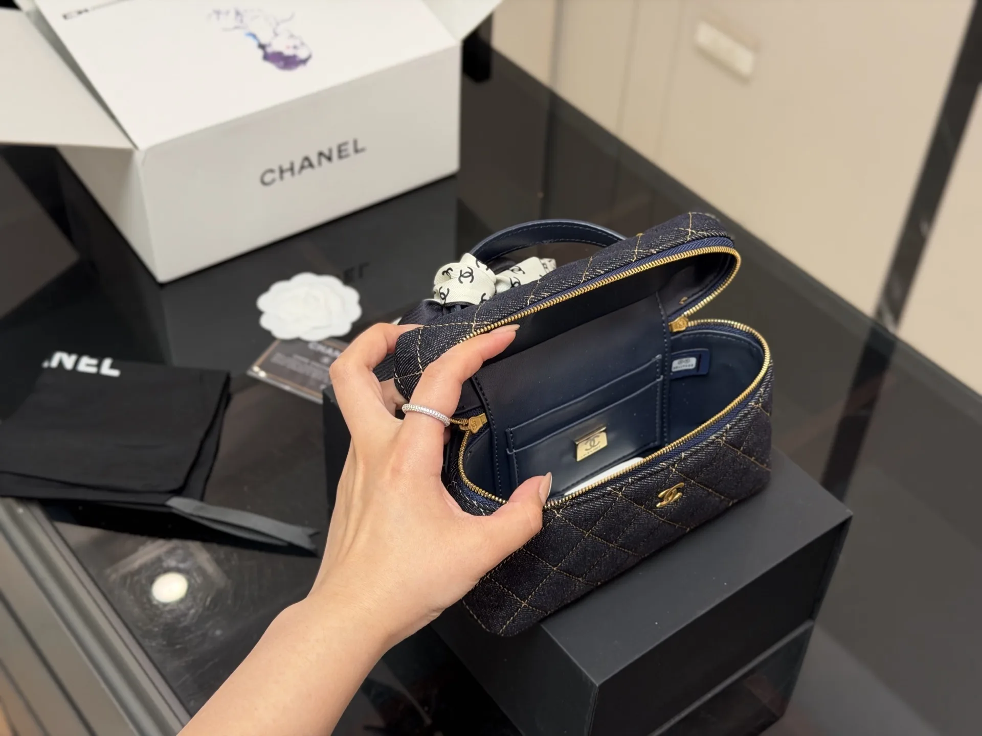 Chanel Quilted Denim Vanity Case Bag D34017919 — view 4