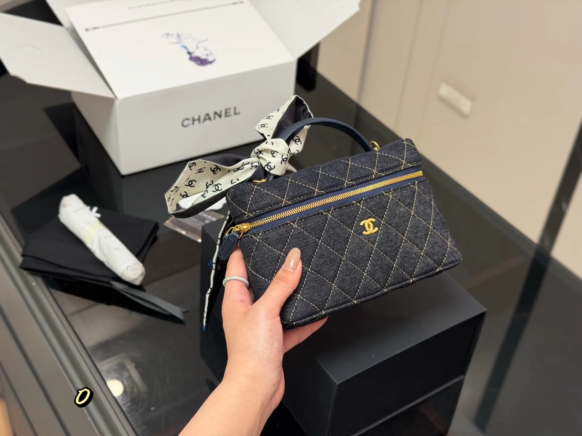 Chanel Quilted Denim Vanity Case Bag D34017919 — view 5
