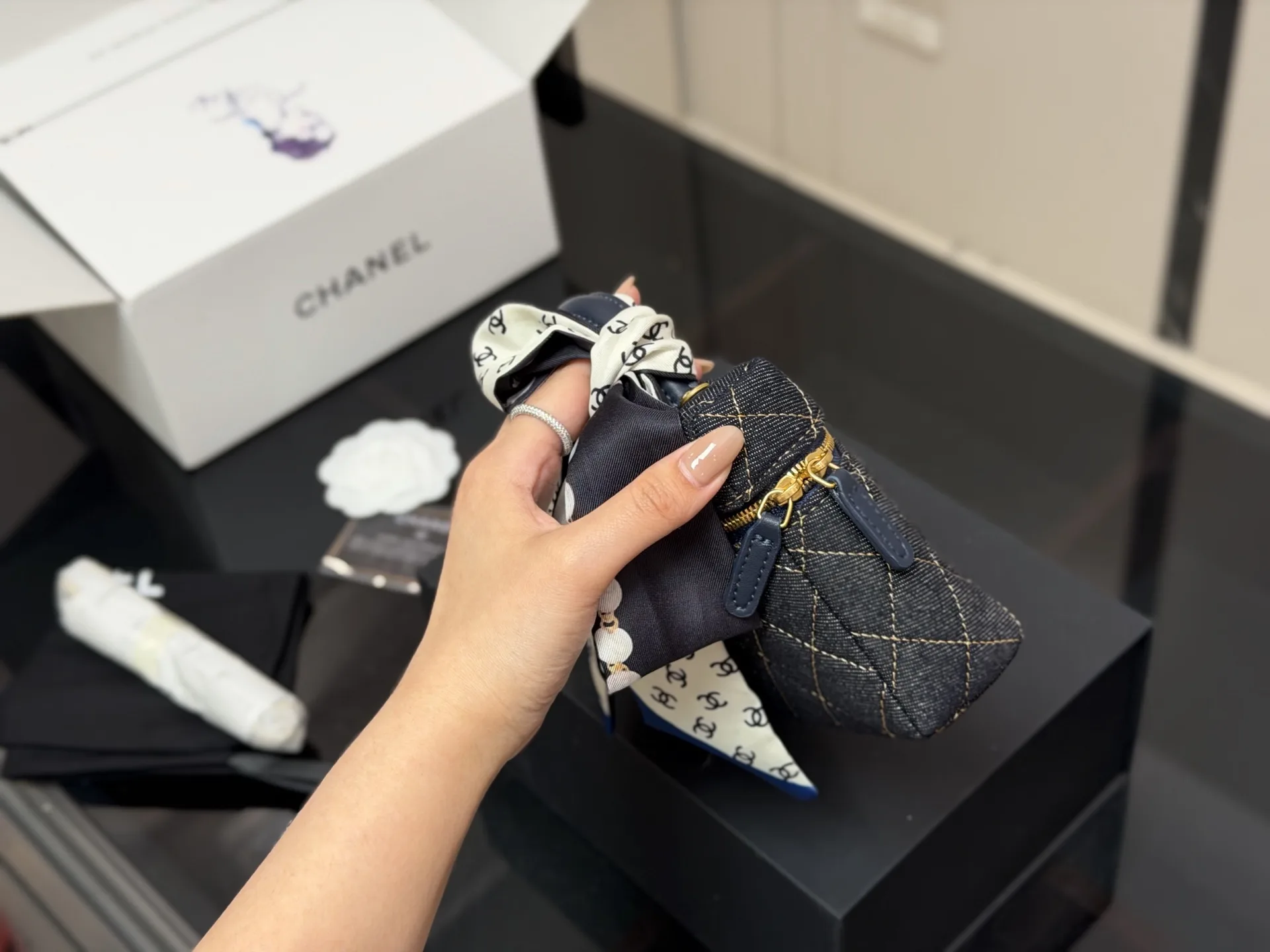 Chanel Quilted Denim Vanity Case Bag D34017919 — view 6