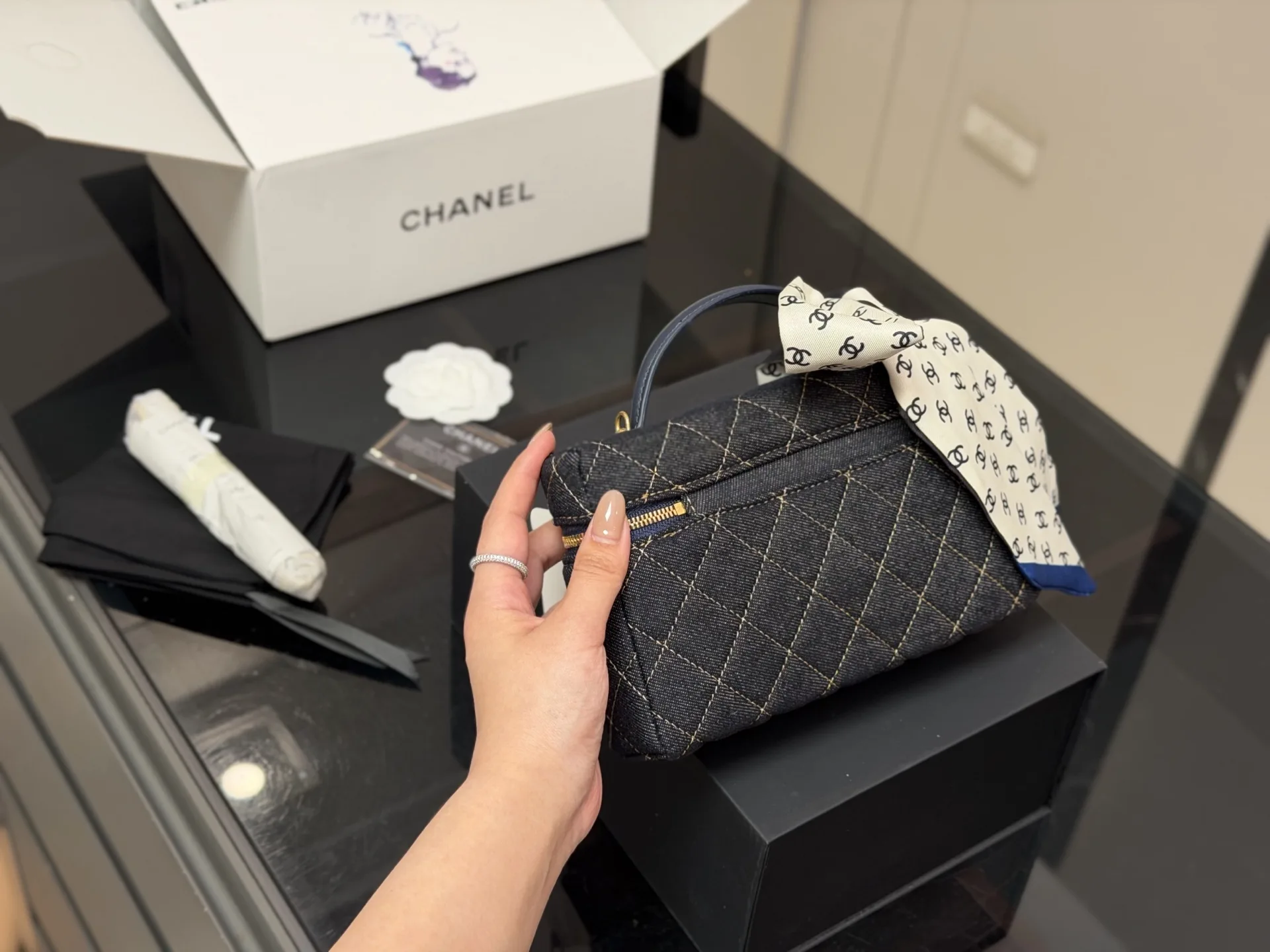 Chanel Quilted Denim Vanity Case Bag D34017919 — view 7