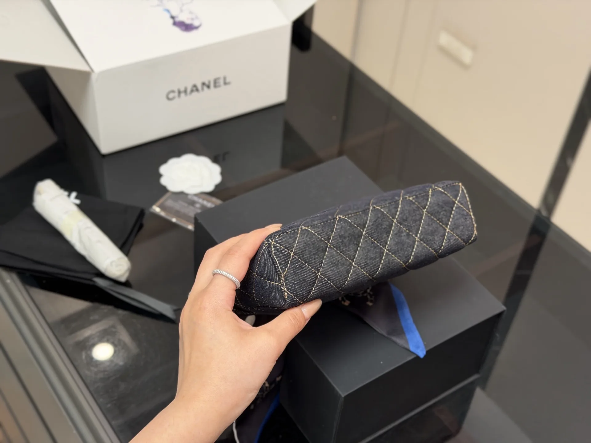 Chanel Quilted Denim Vanity Case Bag D34017919 — view 8