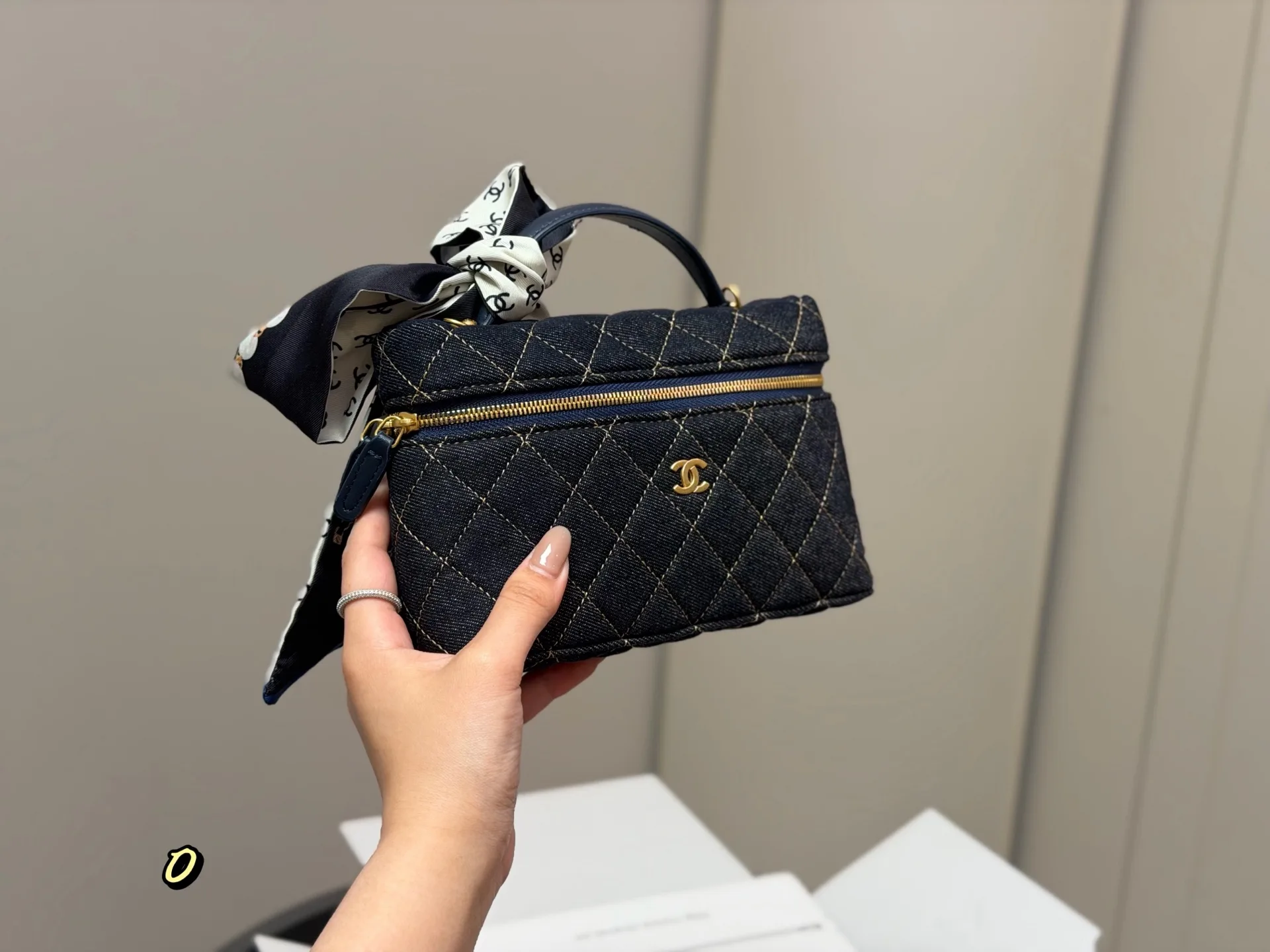 Chanel Quilted Denim Vanity Case Bag D34017919 — view 9