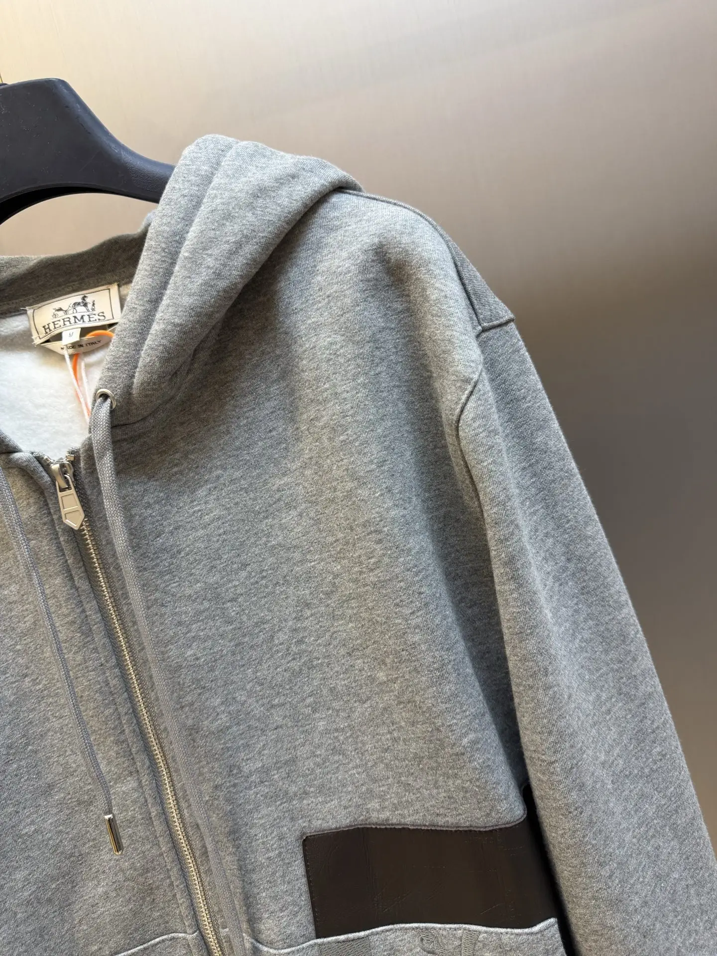 Leather-Trimmed Embroidered Zip-Up Hoodie D34519153 — view 3