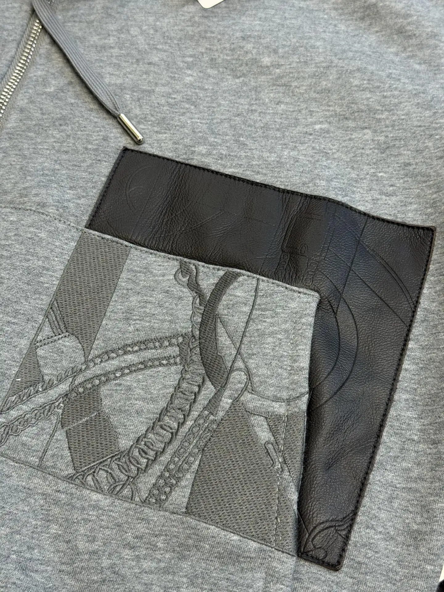 Leather-Trimmed Embroidered Zip-Up Hoodie D34519153 — view 6